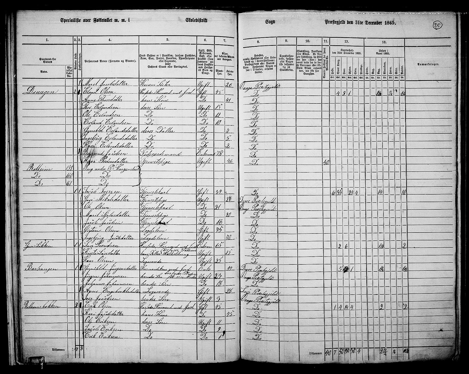 RA, 1865 census for Vågå, 1865, p. 22