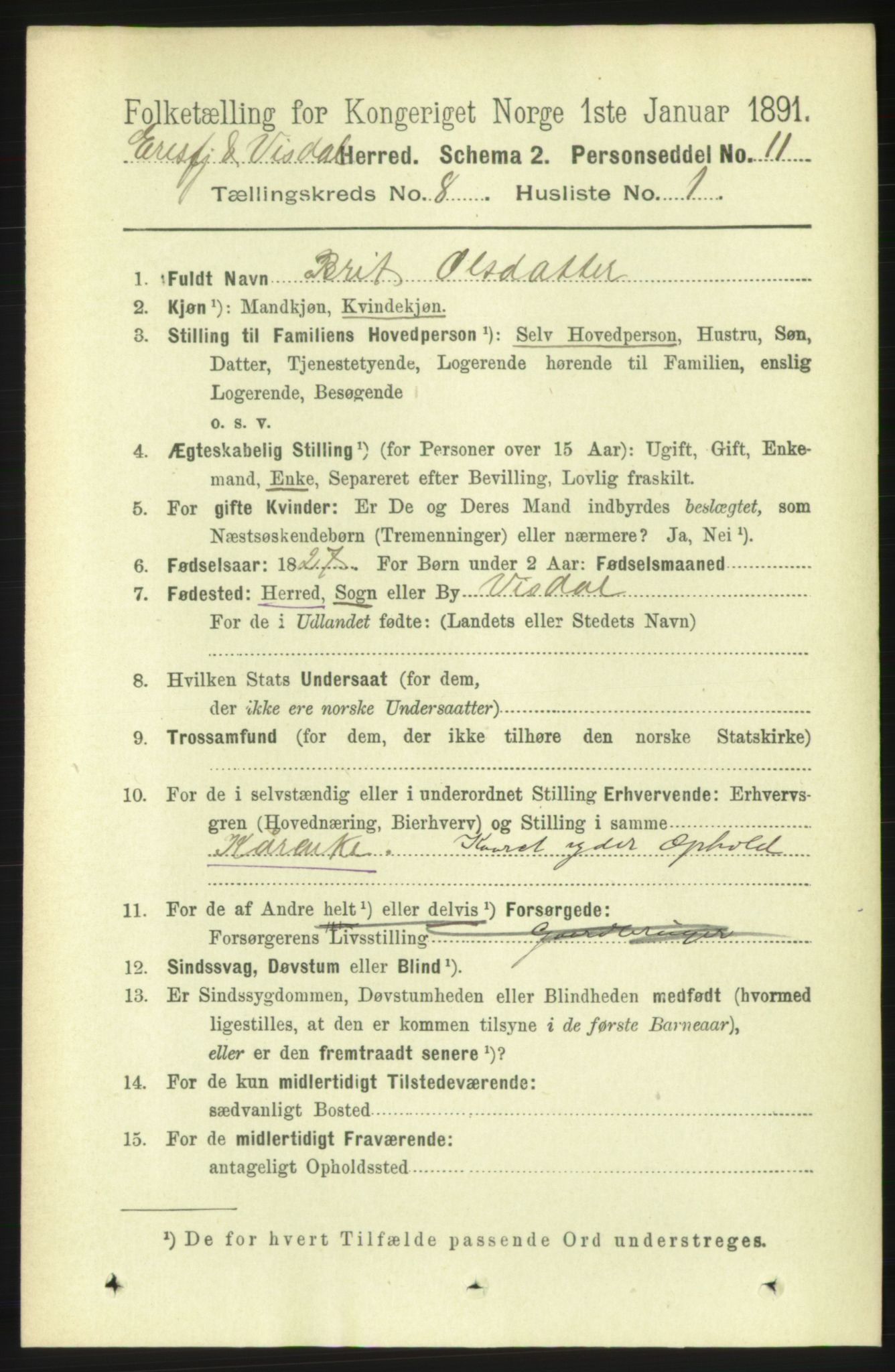 RA, 1891 census for 1542 Eresfjord og Vistdal, 1891, p. 2338