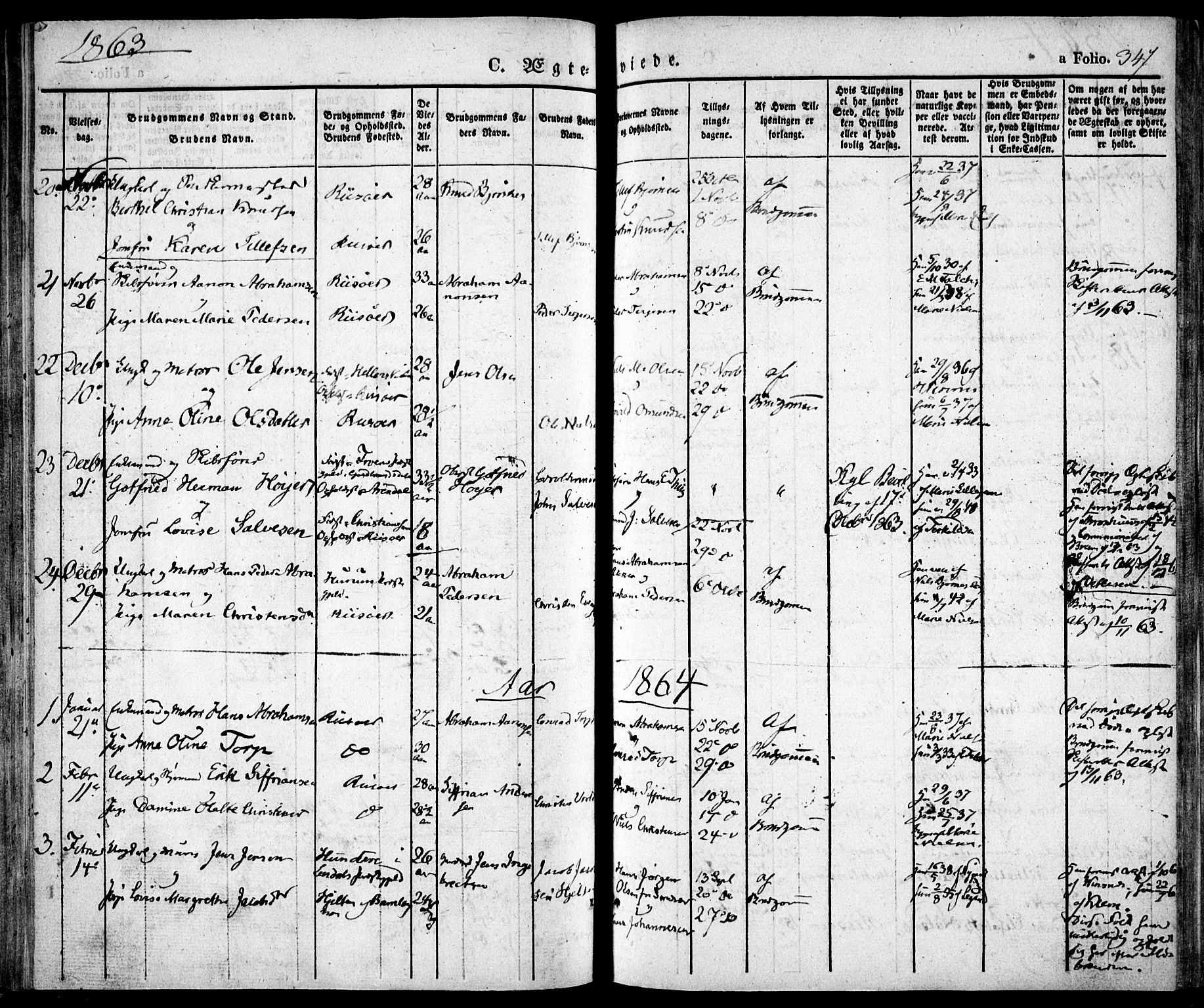 Risør sokneprestkontor, SAK/1111-0035/F/Fa/L0003: Parish register (official) no. A 3, 1838-1864, p. 347