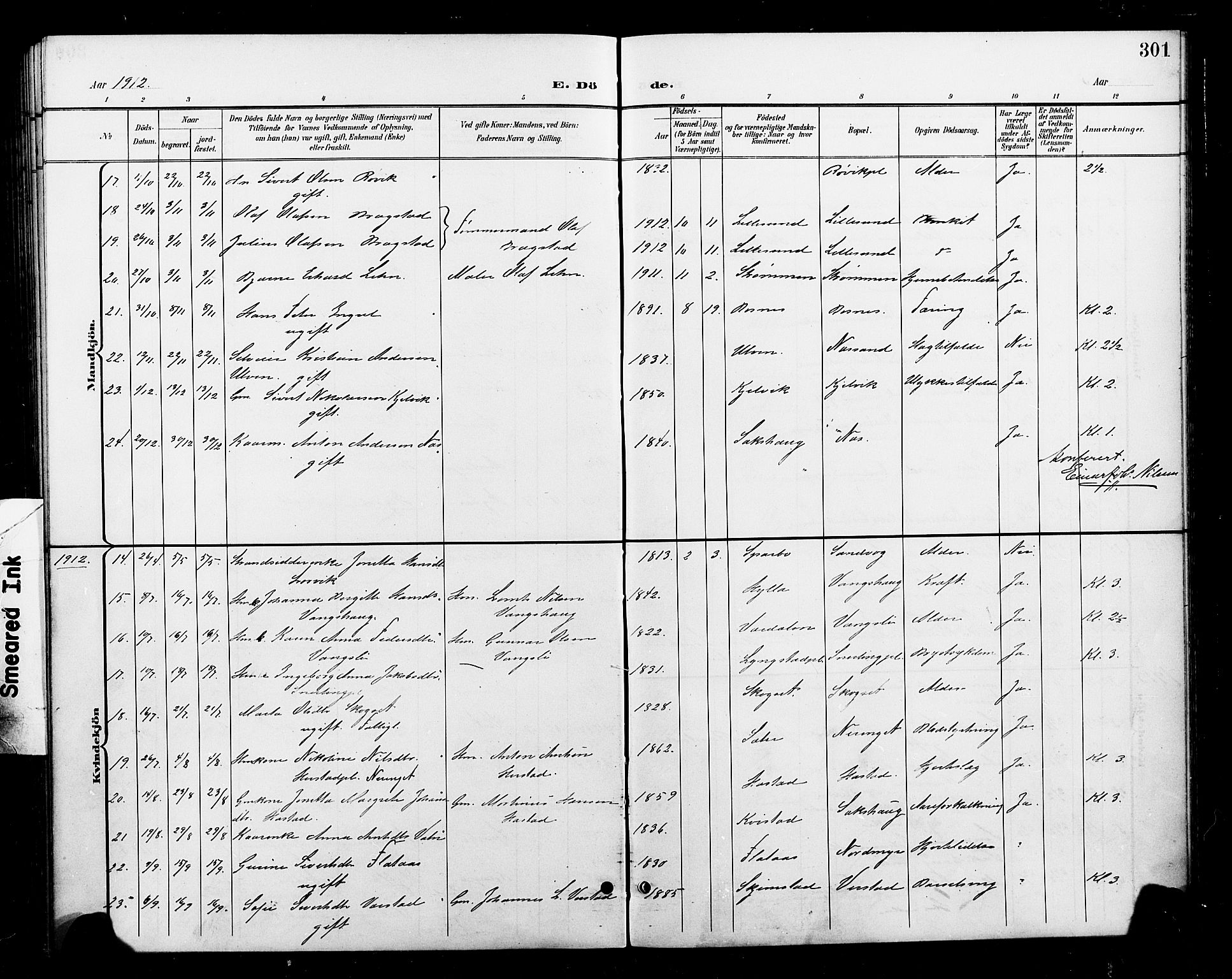 Ministerialprotokoller, klokkerbøker og fødselsregistre - Nord-Trøndelag, SAT/A-1458/730/L0302: Parish register (copy) no. 730C05, 1898-1924, p. 301