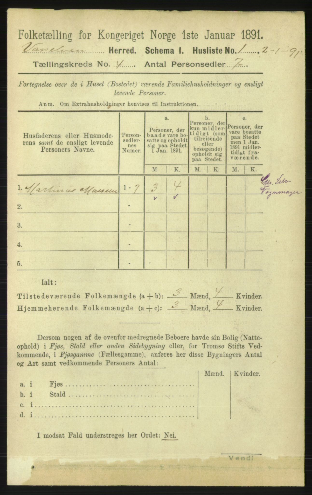 RA, 1891 census for 1511 Vanylven, 1891, p. 1763