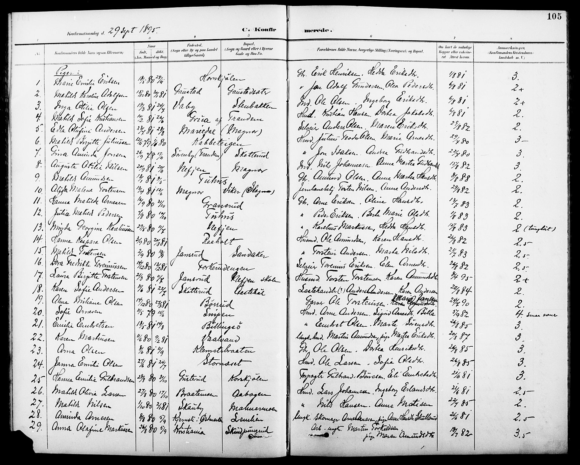 Eidskog prestekontor, AV/SAH-PREST-026/H/Ha/Hab/L0001: Parish register (copy) no. 1, 1895-1917, p. 105