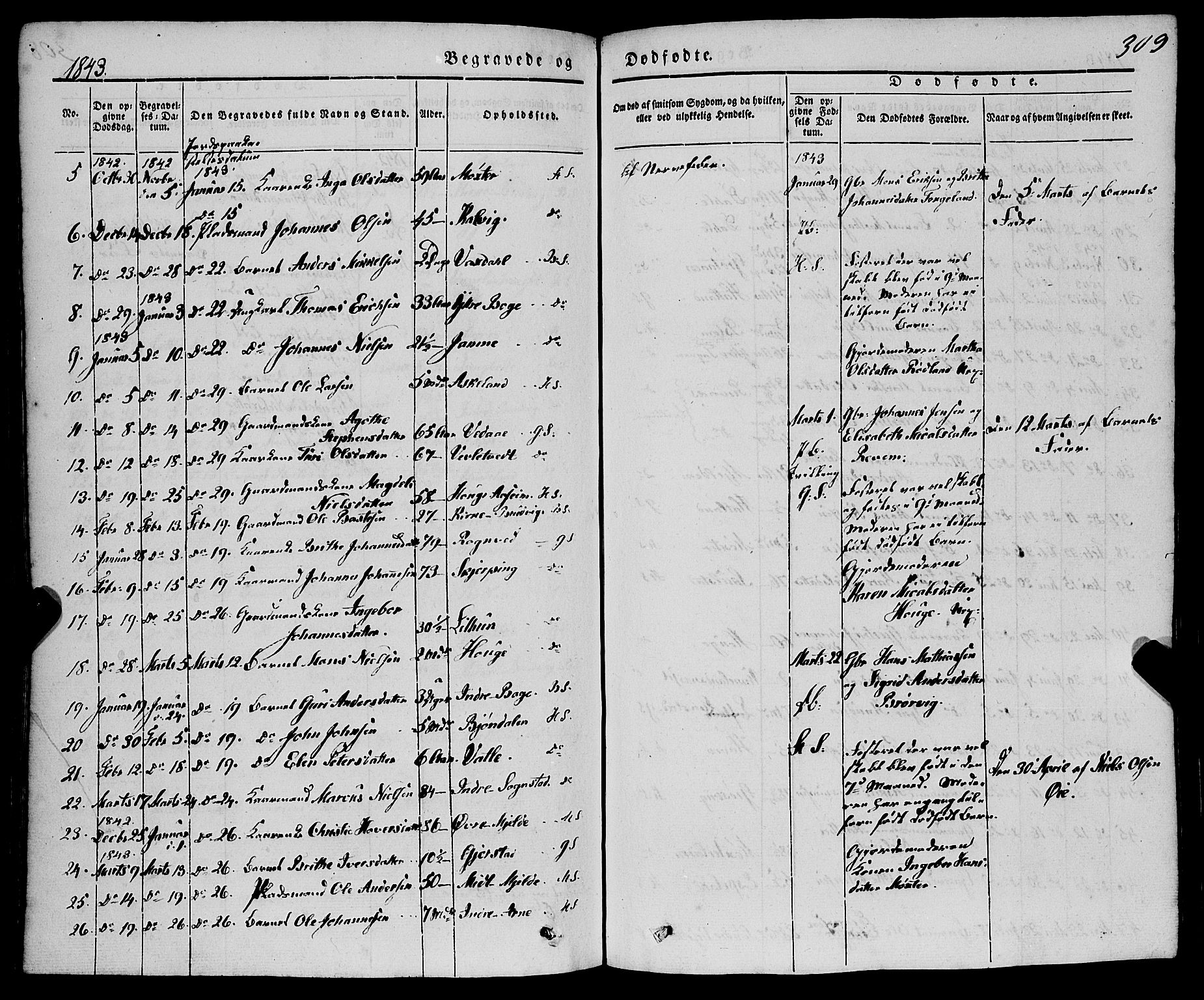 Haus sokneprestembete, AV/SAB-A-75601/H/Haa: Parish register (official) no. A 15, 1838-1847, p. 309