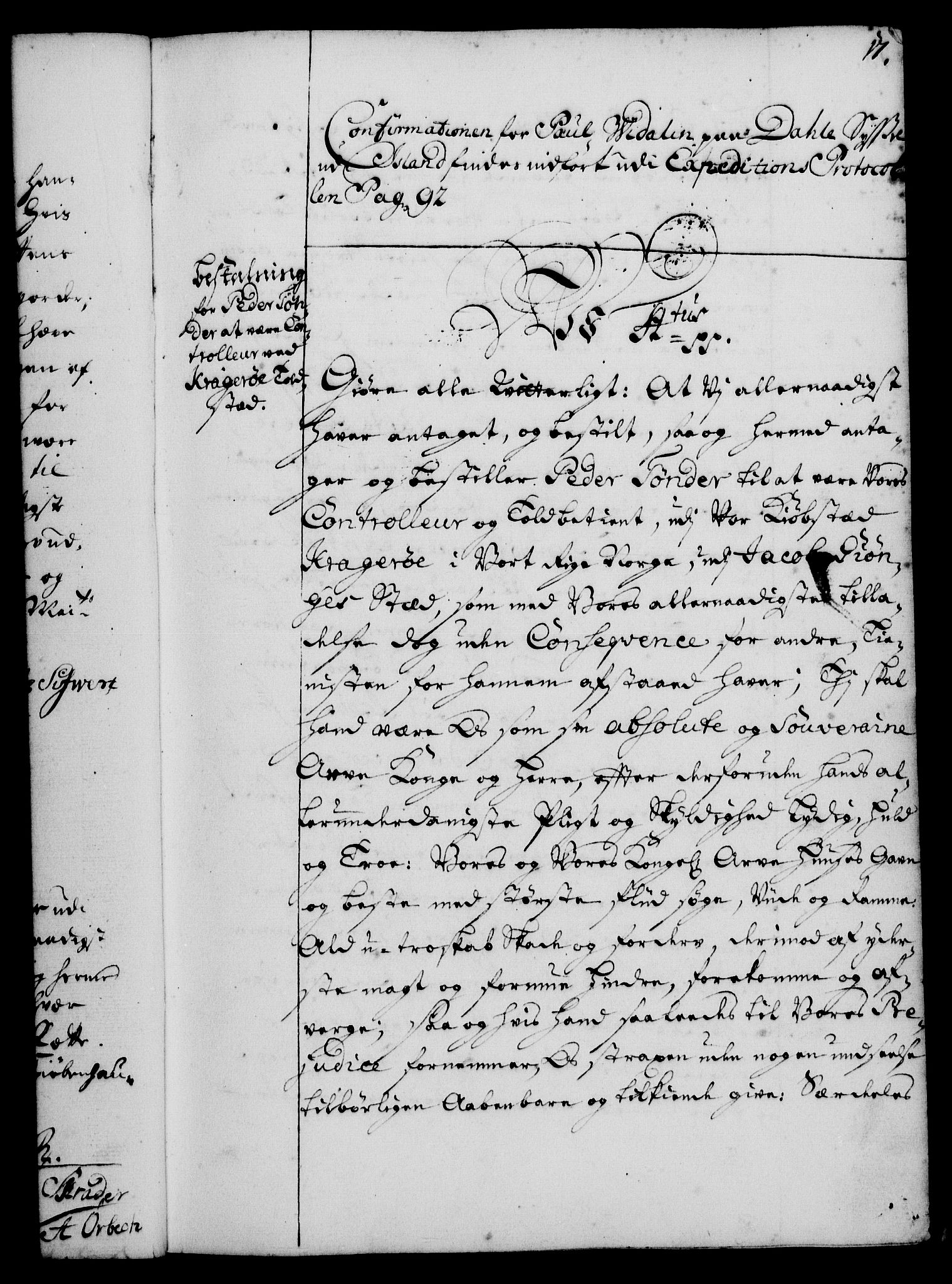 Rentekammeret, Kammerkanselliet, RA/EA-3111/G/Gg/Gge/L0001: Norsk bestallingsprotokoll med register (merket RK 53.25), 1720-1730, p. 17