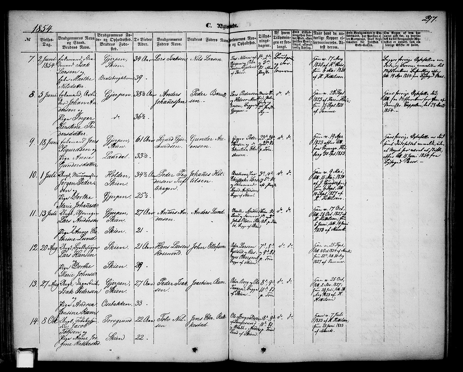 Skien kirkebøker, SAKO/A-302/G/Ga/L0004: Parish register (copy) no. 4, 1843-1867, p. 297
