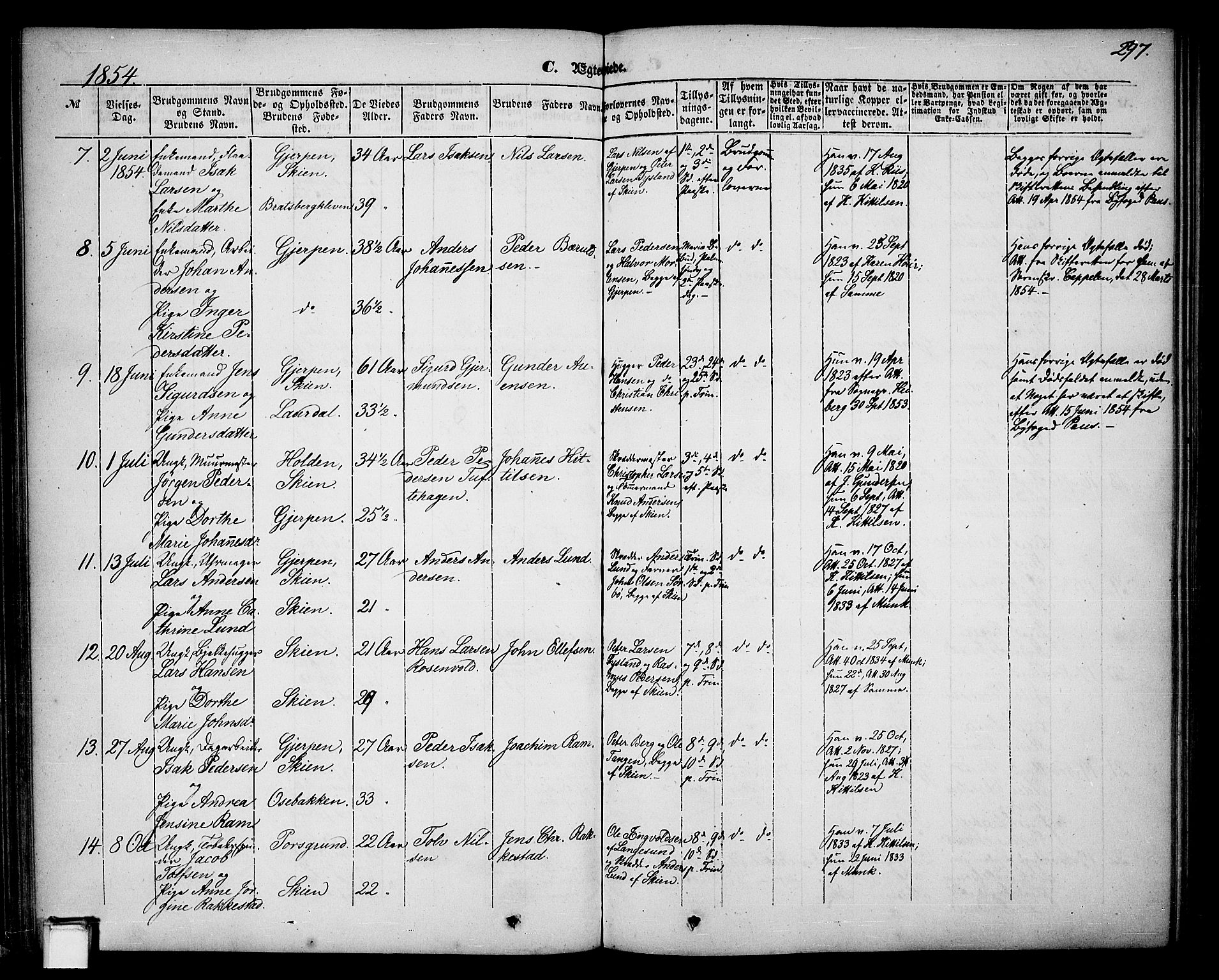 Skien kirkebøker, AV/SAKO-A-302/G/Ga/L0004: Parish register (copy) no. 4, 1843-1867, p. 297
