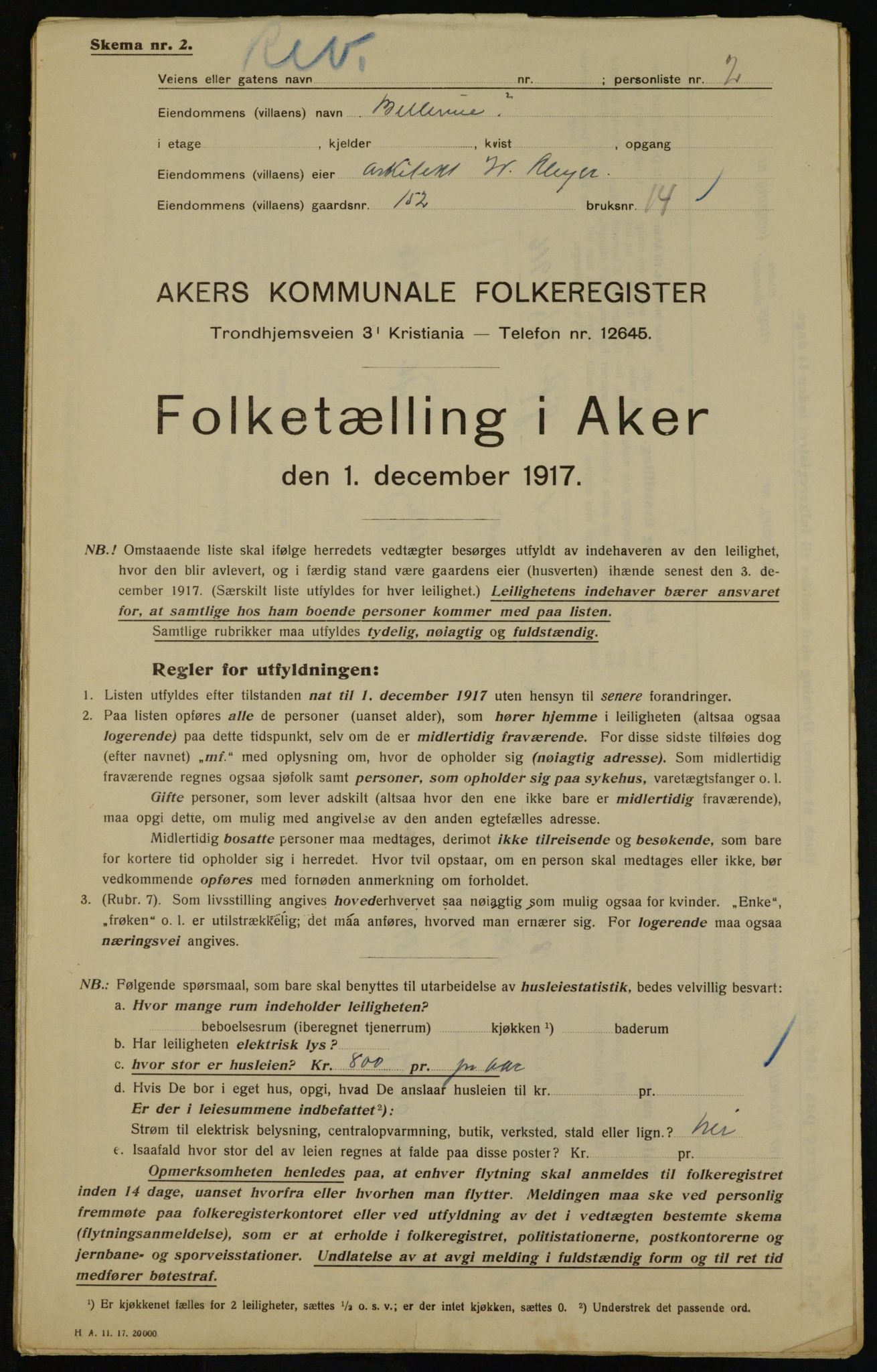 OBA, Municipal Census 1917 for Aker, 1917, p. 21646