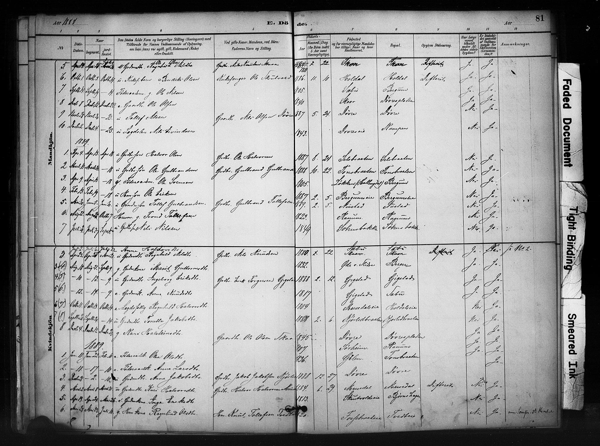 Nord-Aurdal prestekontor, SAH/PREST-132/H/Ha/Haa/L0012: Parish register (official) no. 12, 1883-1895, p. 81