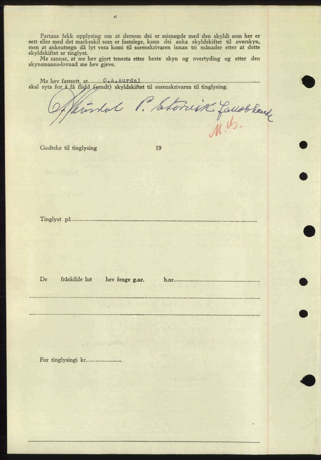 Nordre Sunnmøre sorenskriveri, AV/SAT-A-0006/1/2/2C/2Ca: Mortgage book no. A24, 1947-1947, Diary no: : 1042/1947