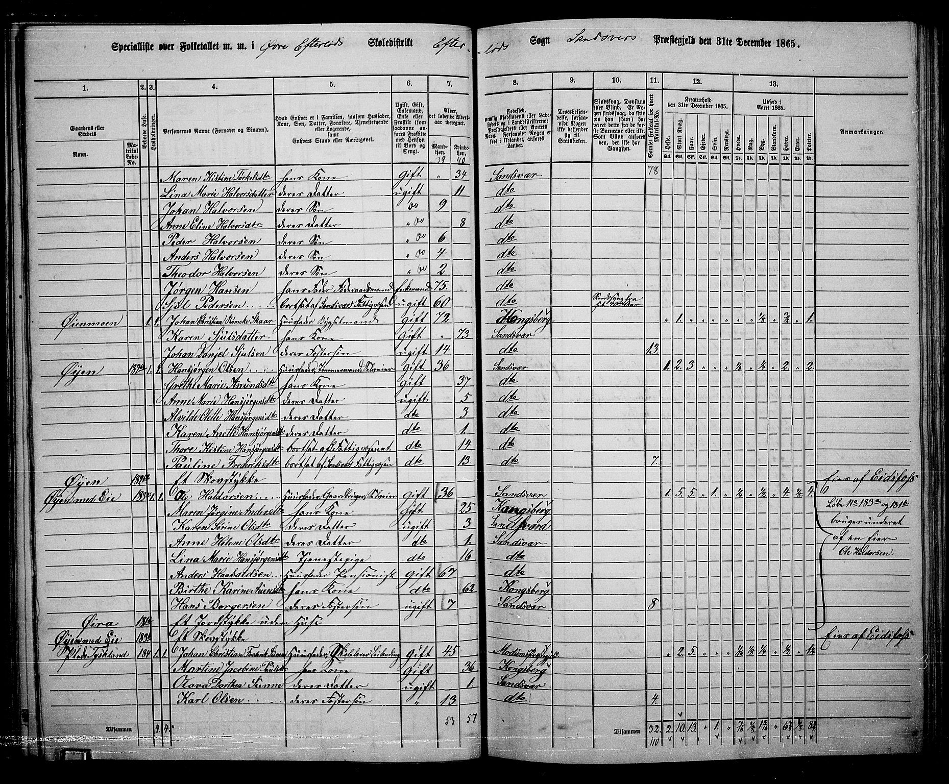 RA, 1865 census for Sandsvær, 1865, p. 90