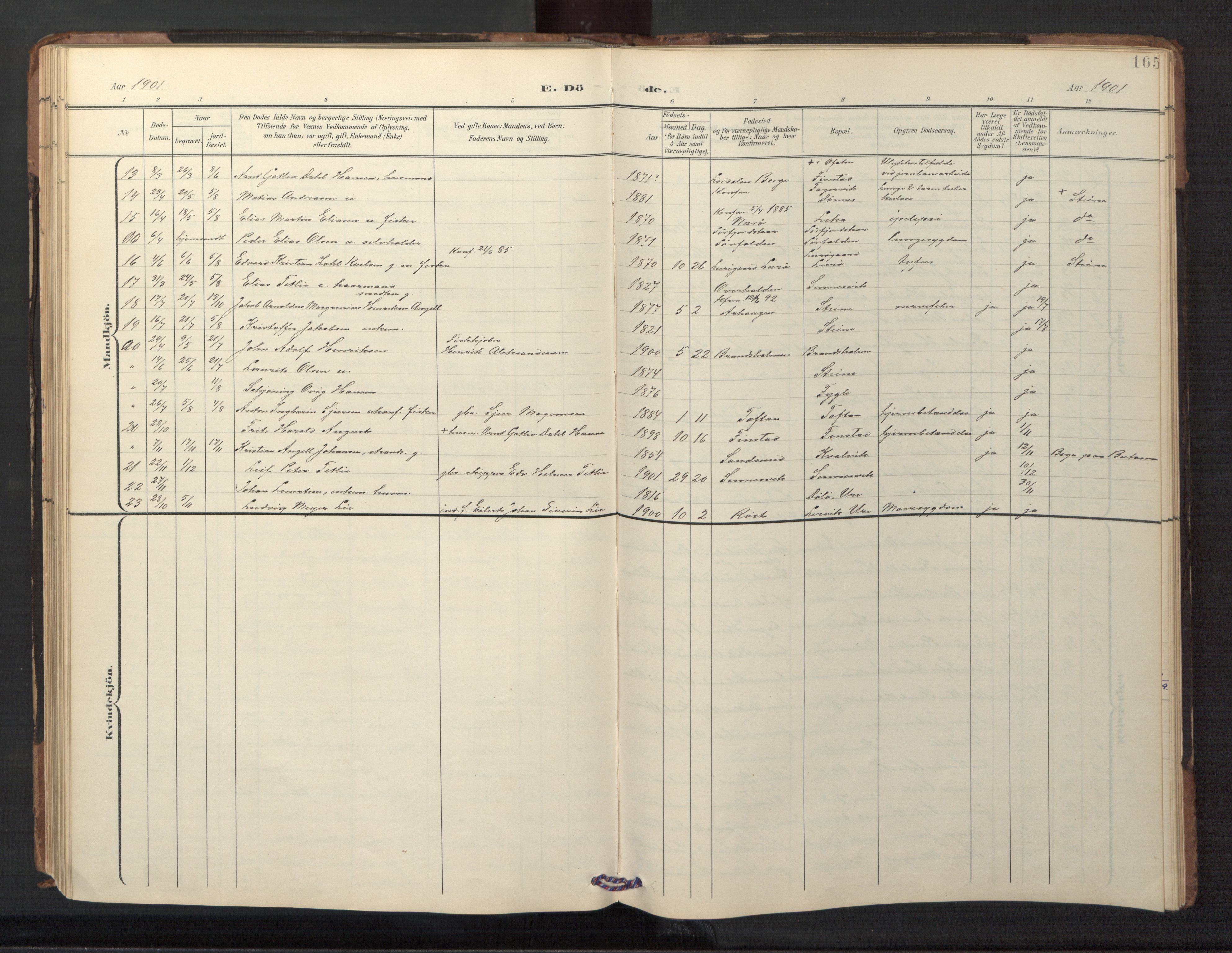 Ministerialprotokoller, klokkerbøker og fødselsregistre - Nordland, AV/SAT-A-1459/882/L1185: Parish register (copy) no. 882C03, 1898-1910, p. 165