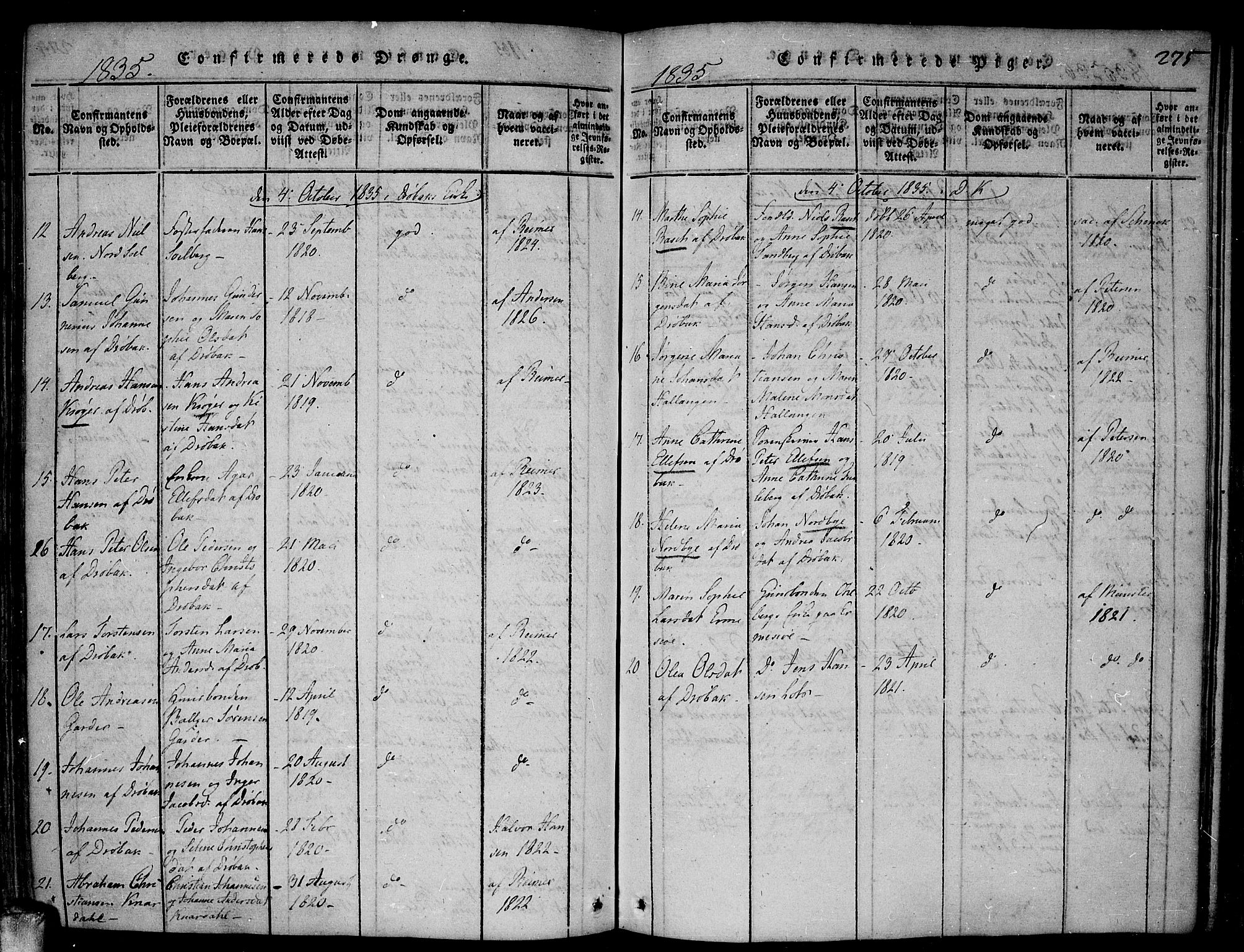 Drøbak prestekontor Kirkebøker, SAO/A-10142a/F/Fa/L0001: Parish register (official) no. I 1, 1816-1842, p. 275