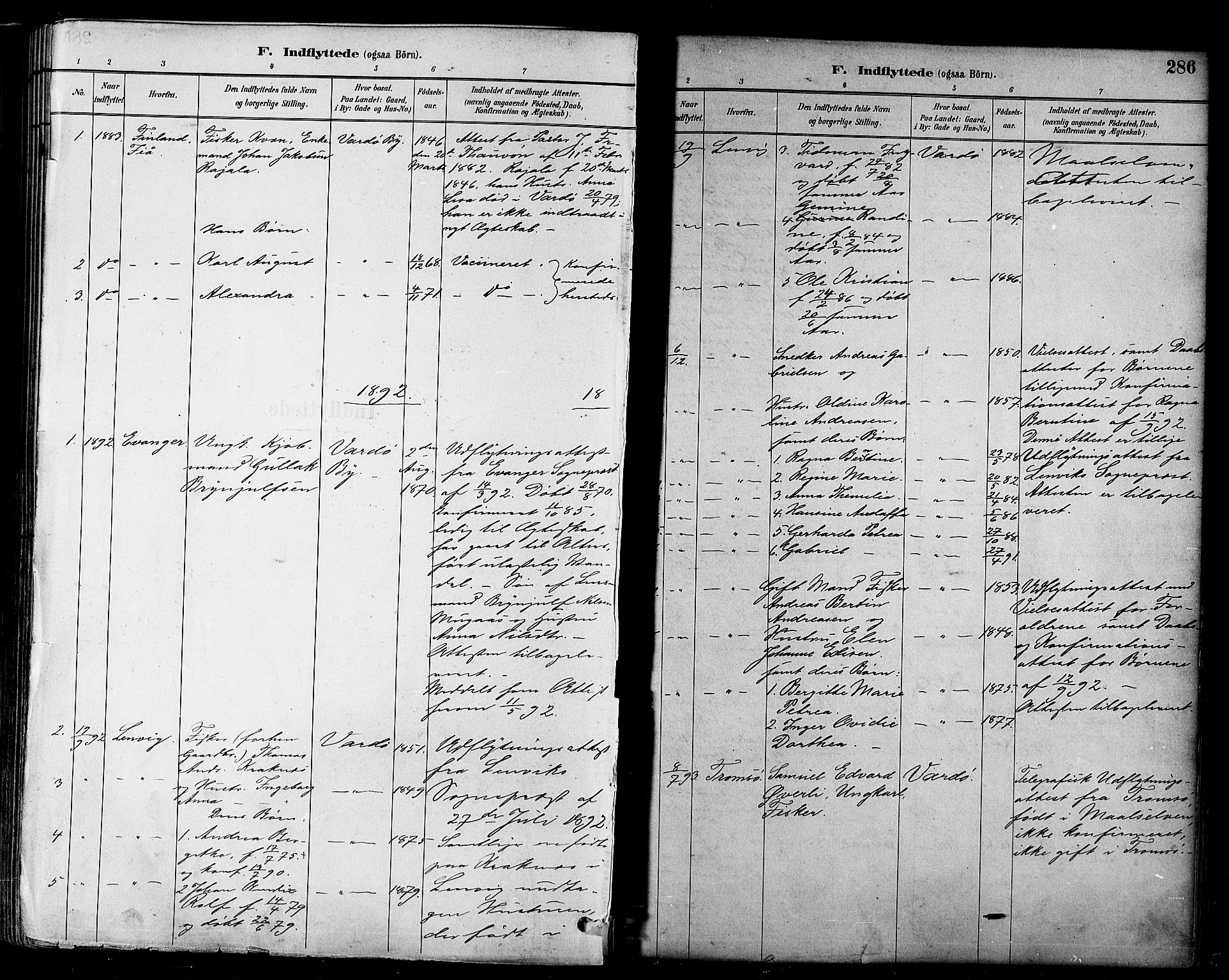 Vardø sokneprestkontor, AV/SATØ-S-1332/H/Ha/L0007kirke: Parish register (official) no. 7, 1886-1897, p. 286