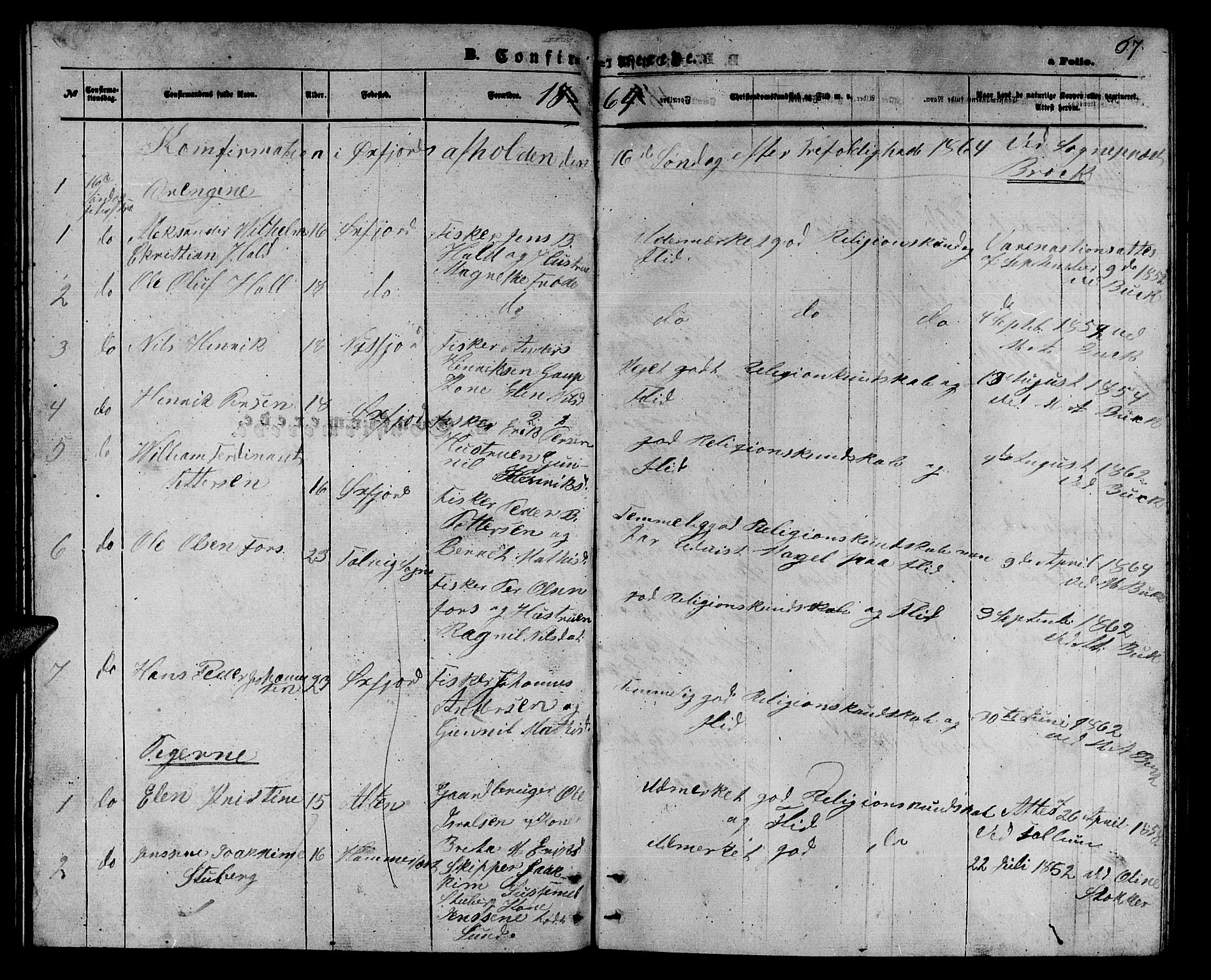 Loppa sokneprestkontor, SATØ/S-1339/H/Hb/L0004klokker: Parish register (copy) no. 4, 1864-1880, p. 67