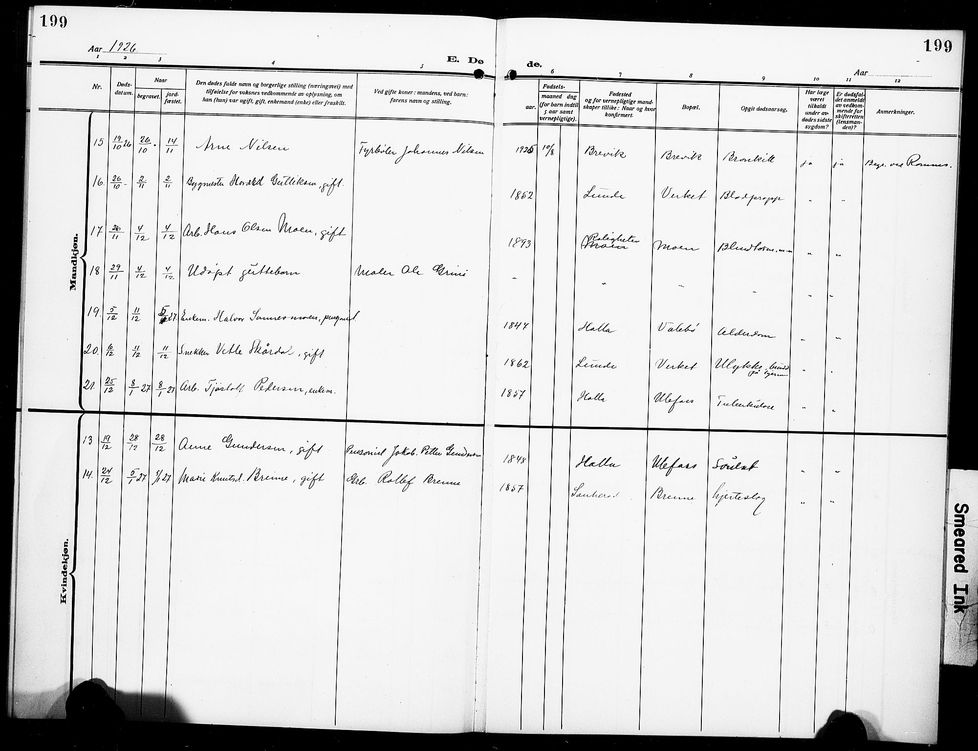 Holla kirkebøker, SAKO/A-272/G/Ga/L0006: Parish register (copy) no. I 6, 1917-1928, p. 199