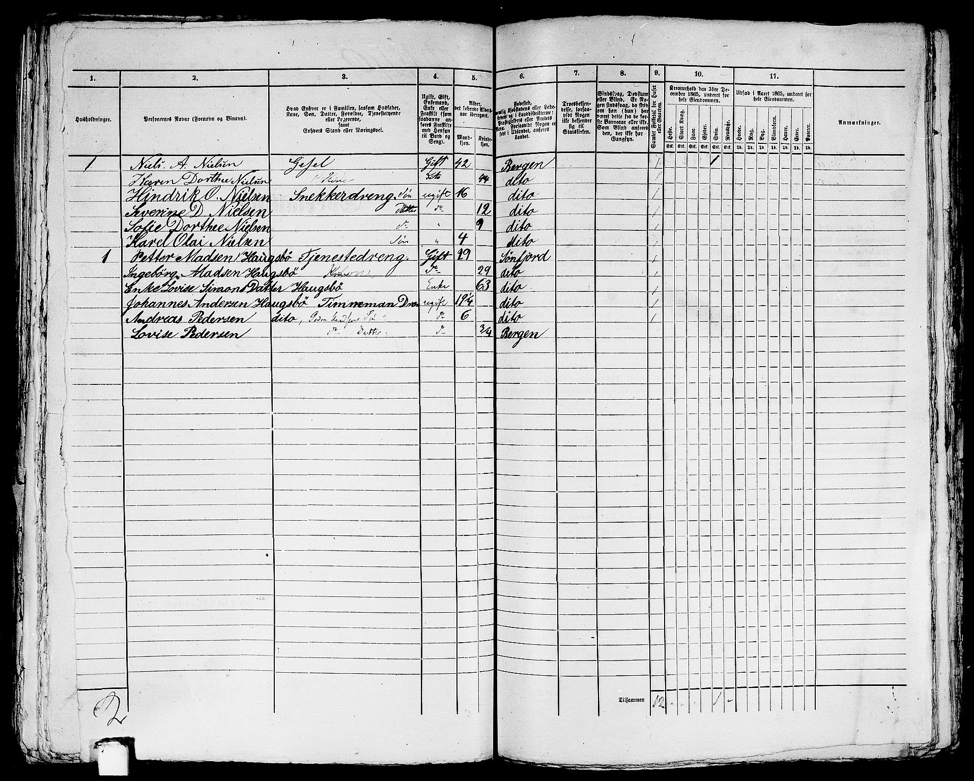 RA, 1865 census for Bergen, 1865, p. 4998