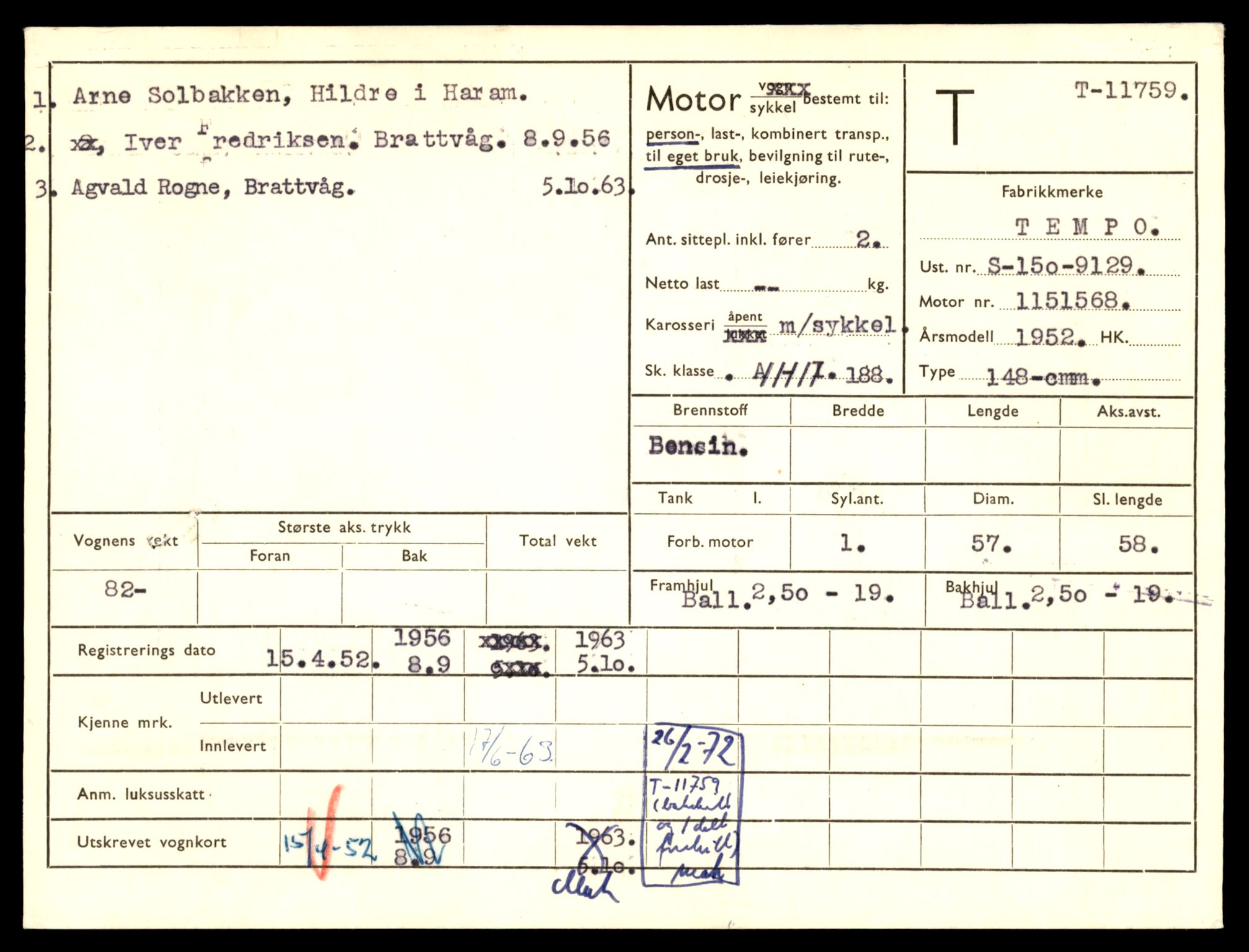 Møre og Romsdal vegkontor - Ålesund trafikkstasjon, SAT/A-4099/F/Fe/L0030: Registreringskort for kjøretøy T 11620 - T 11799, 1927-1998, p. 1875