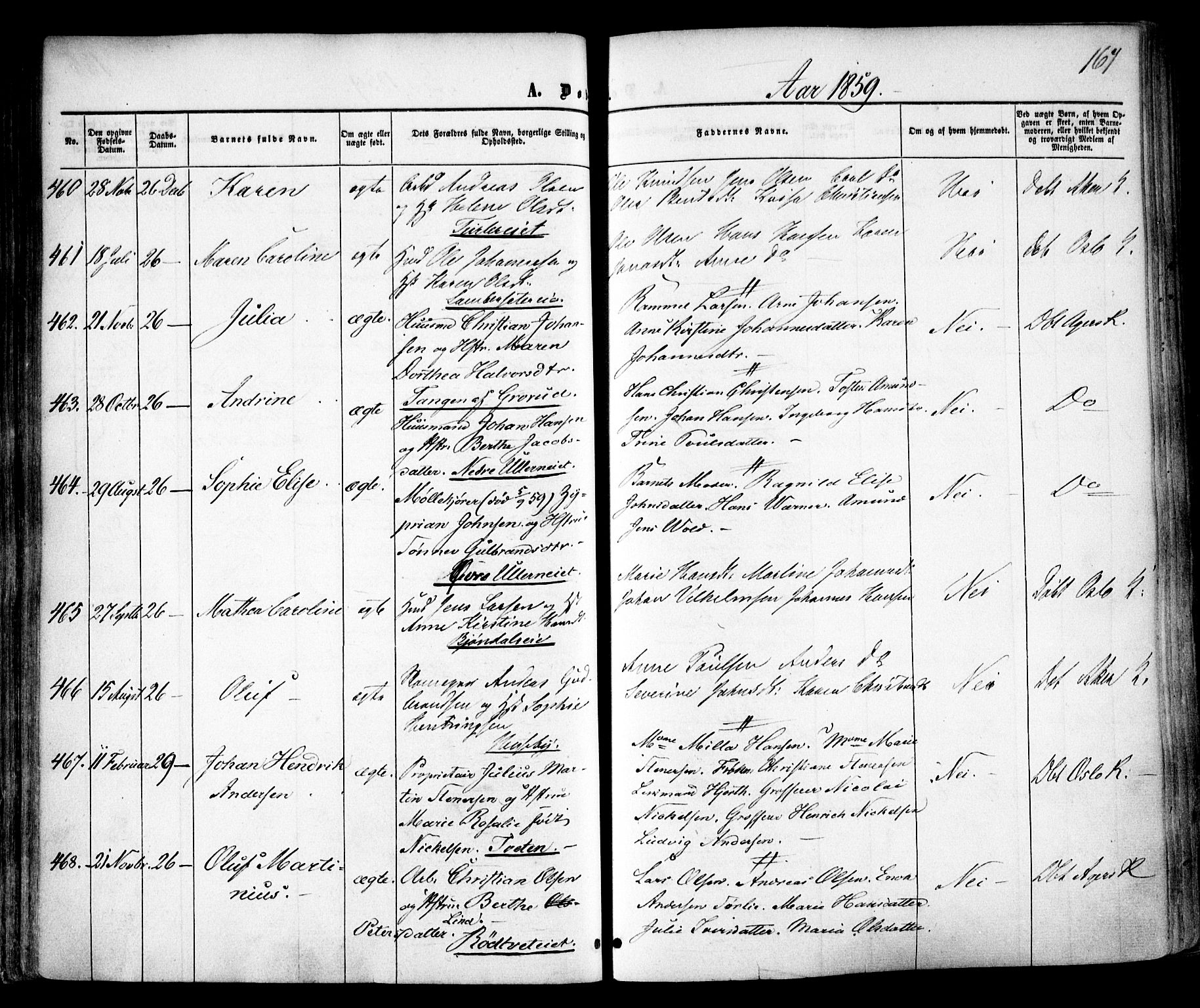 Vestre Aker prestekontor Kirkebøker, AV/SAO-A-10025/F/Fa/L0003: Parish register (official) no. 3, 1857-1868, p. 167