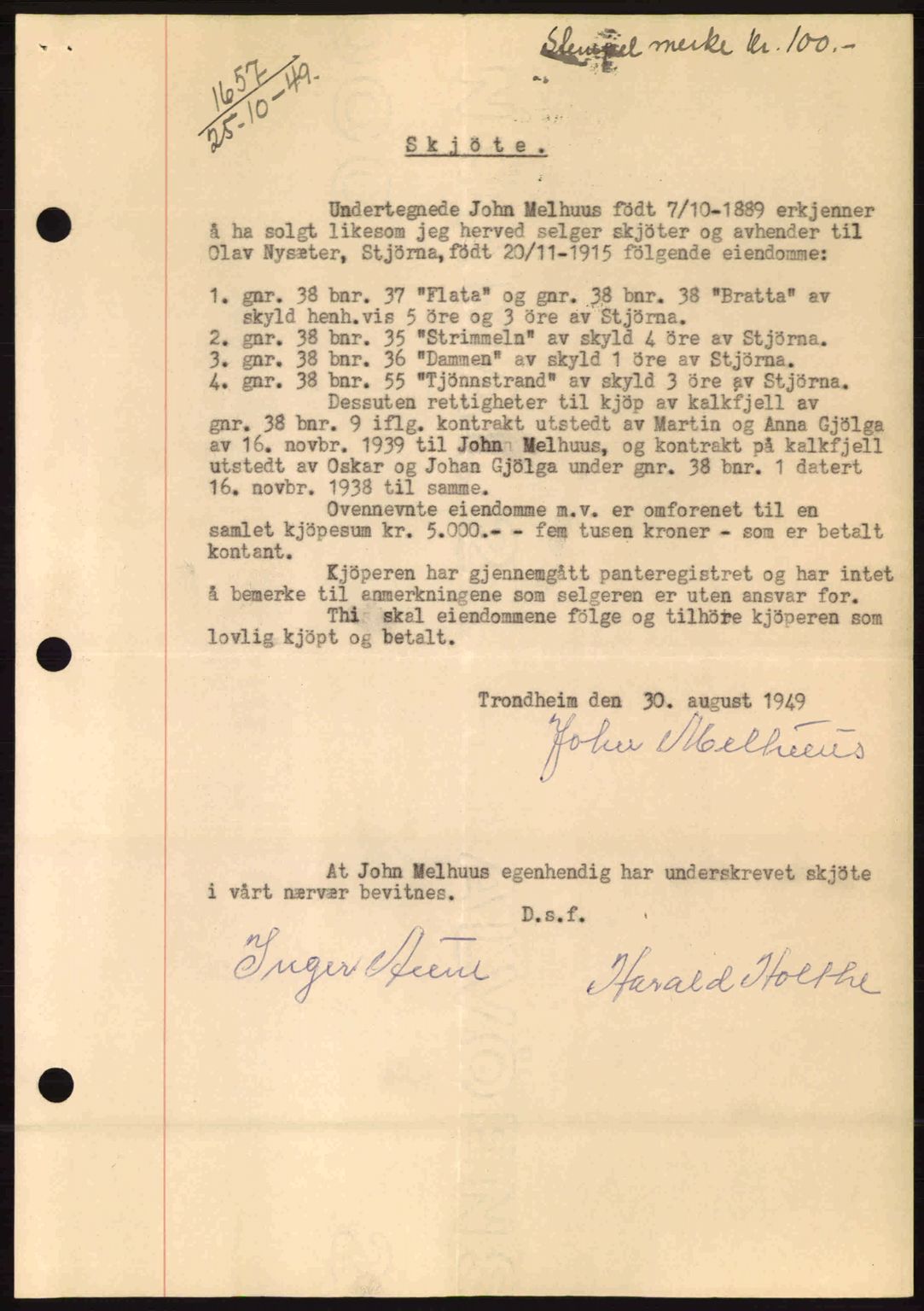 Fosen sorenskriveri, AV/SAT-A-1107/1/2/2C: Mortgage book no. A10, 1949-1950, Diary no: : 1657/1949