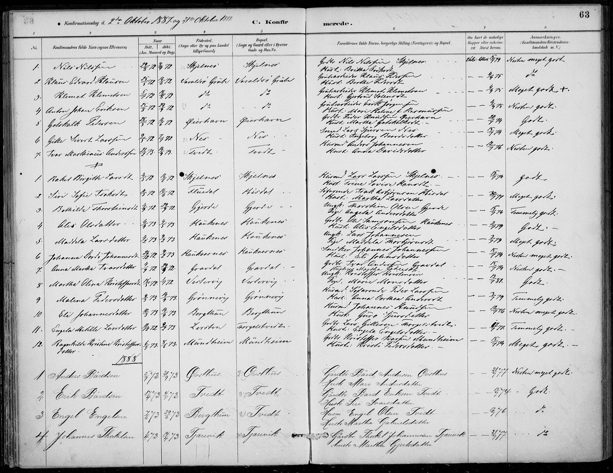 Strandebarm sokneprestembete, SAB/A-78401/H/Haa: Parish register (official) no. D  1, 1886-1912, p. 63