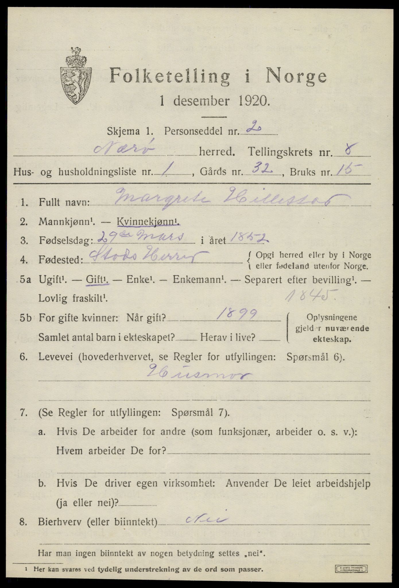 SAT, 1920 census for Nærøy, 1920, p. 4299