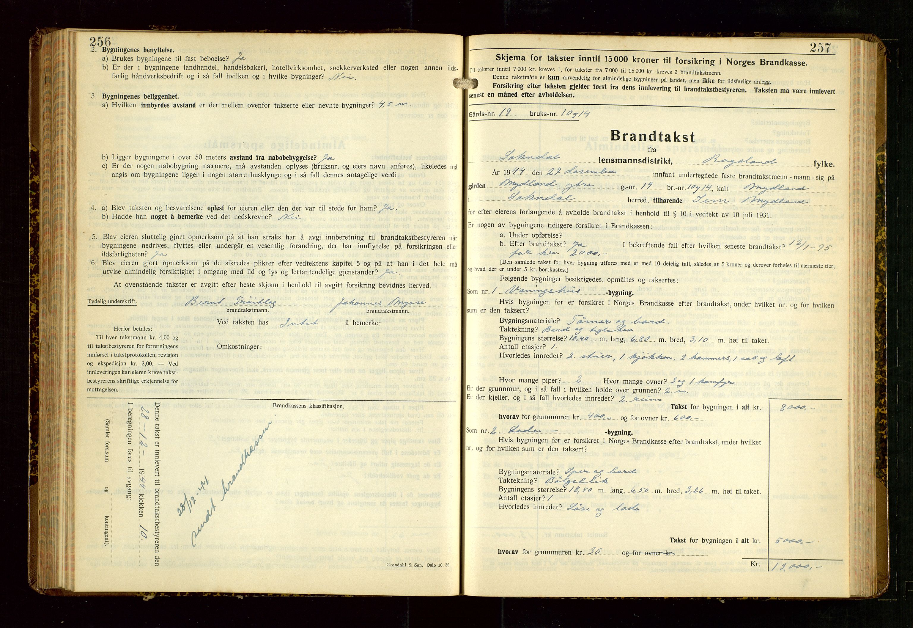 Sokndal lensmannskontor, AV/SAST-A-100417/Gob/L0008: "Brandtakst-Protokoll", 1937-1955, p. 256-257