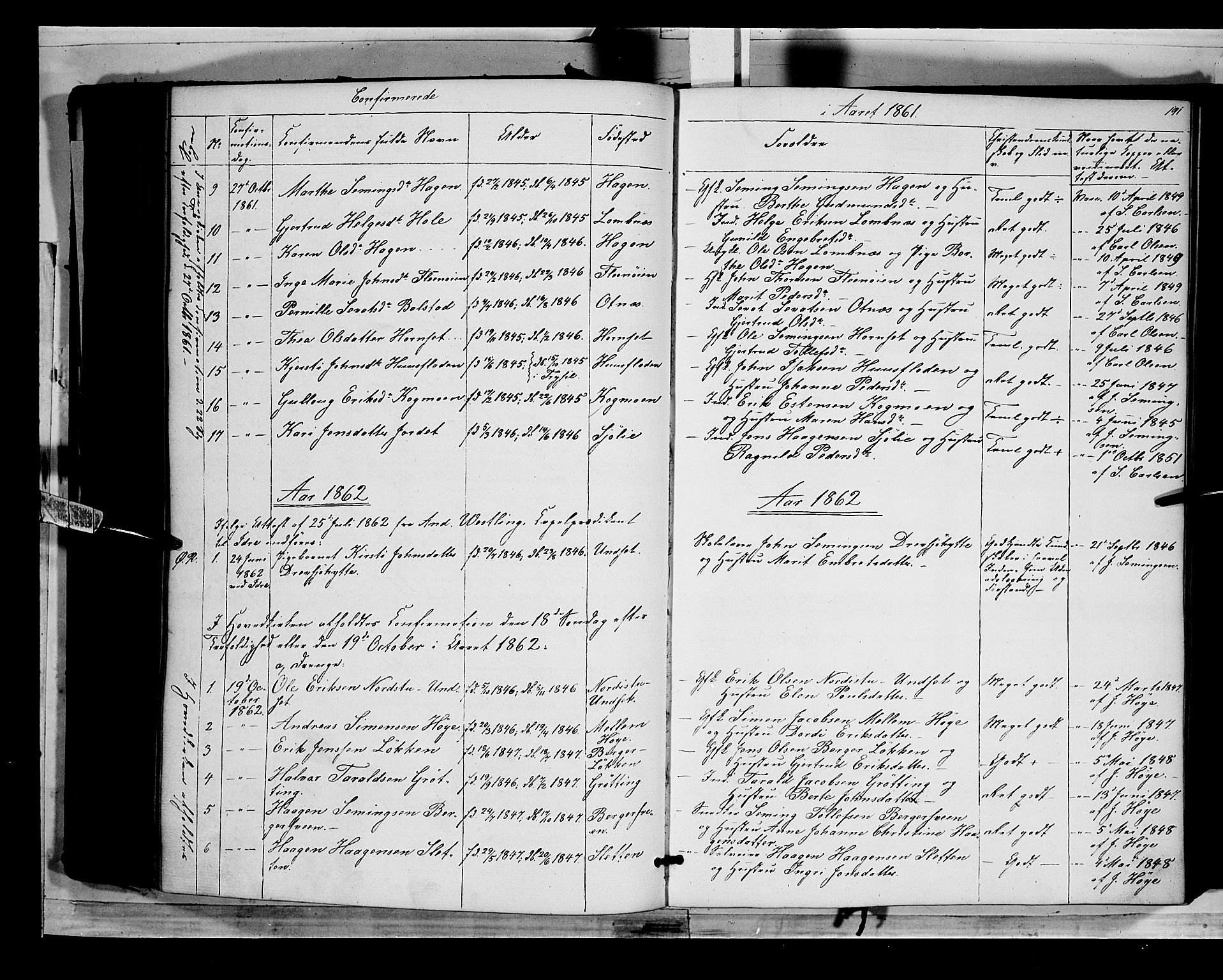 Rendalen prestekontor, SAH/PREST-054/H/Ha/Haa/L0005: Parish register (official) no. 5, 1853-1866, p. 191