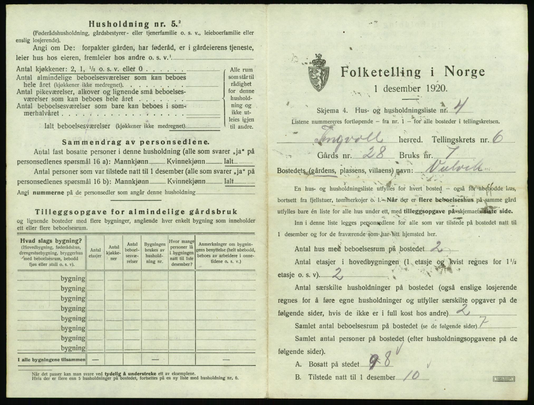 SAT, 1920 census for Tingvoll, 1920, p. 302