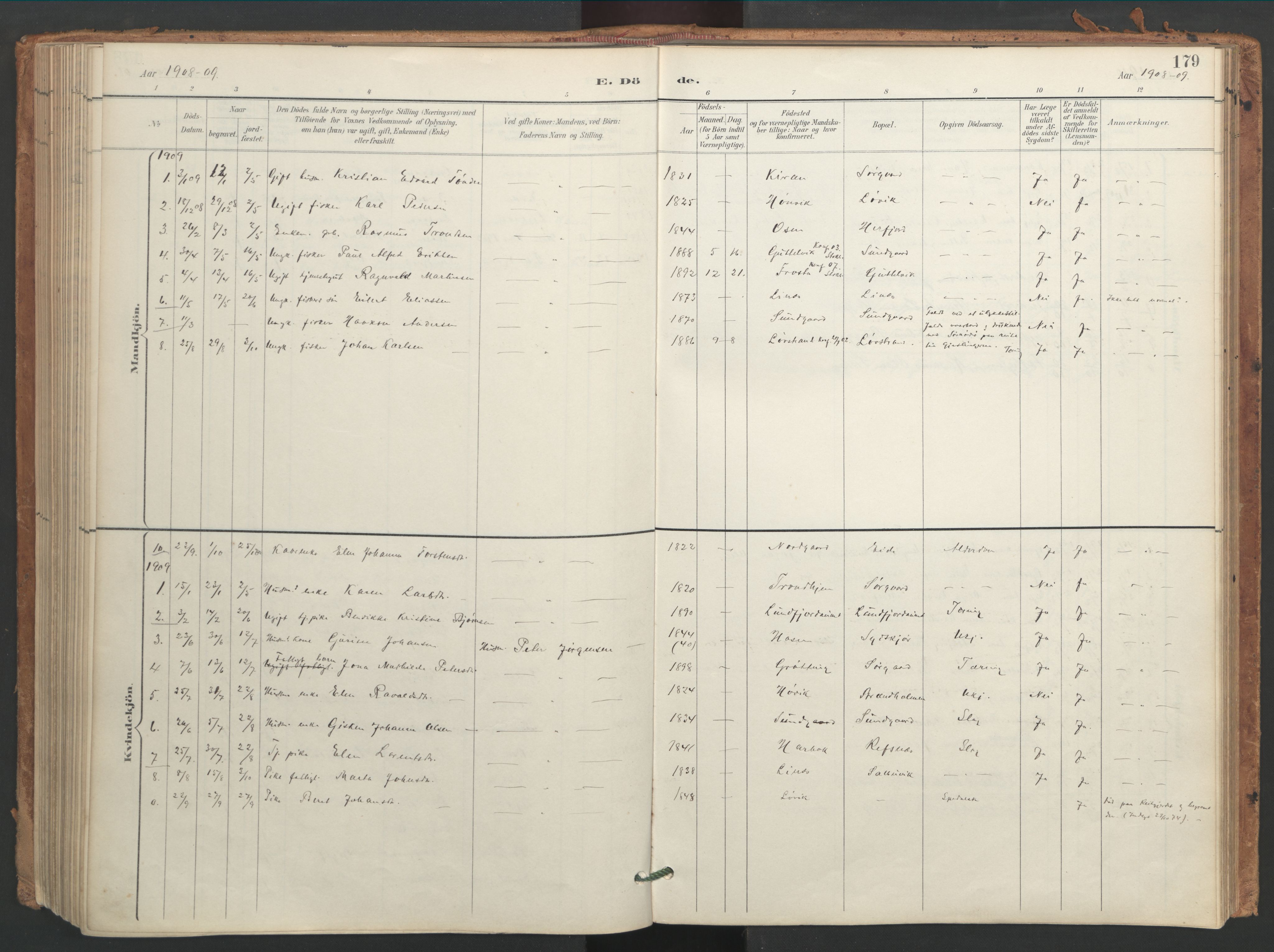 Ministerialprotokoller, klokkerbøker og fødselsregistre - Sør-Trøndelag, SAT/A-1456/656/L0693: Parish register (official) no. 656A02, 1894-1913, p. 179