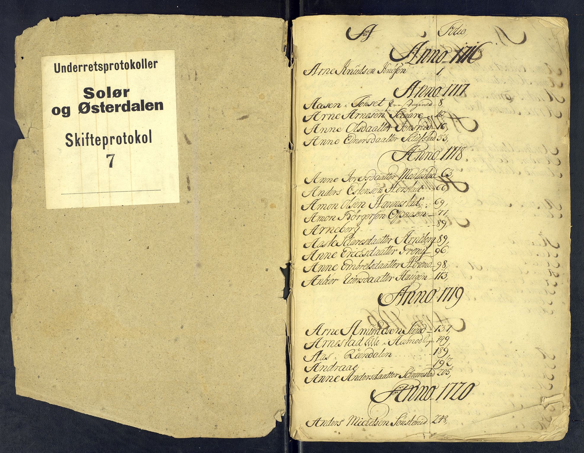 Solør og Østerdalen sorenskriveri, SAH/TING-024/J/Ja, 1716-1741