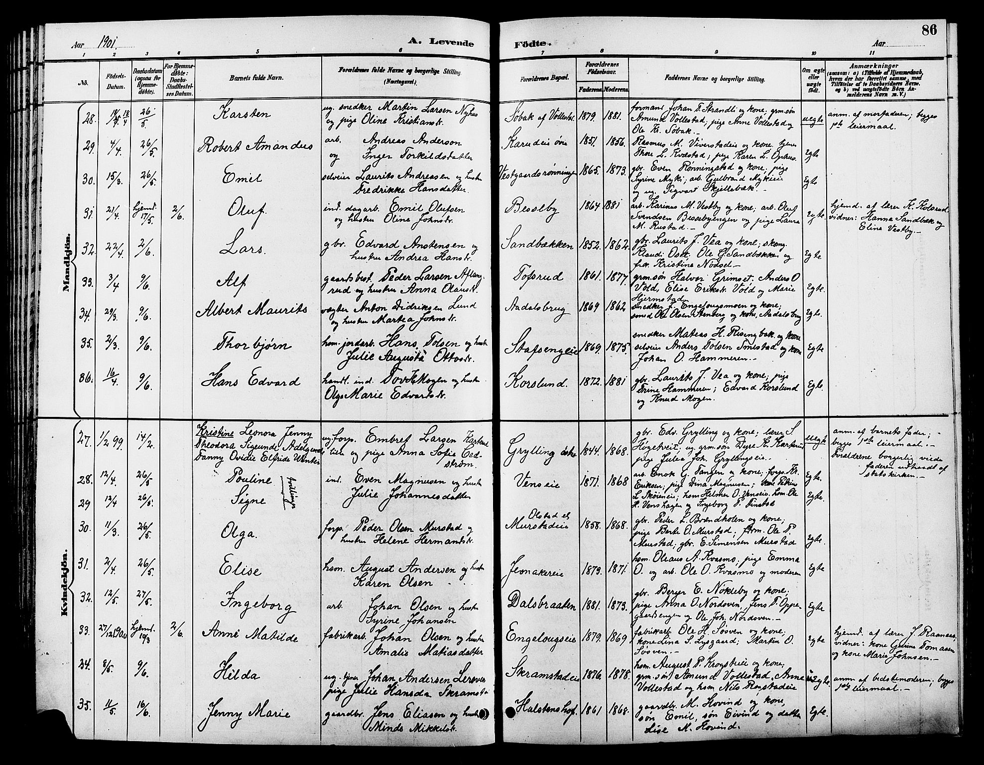 Løten prestekontor, SAH/PREST-022/L/La/L0006: Parish register (copy) no. 6, 1892-1909, p. 86