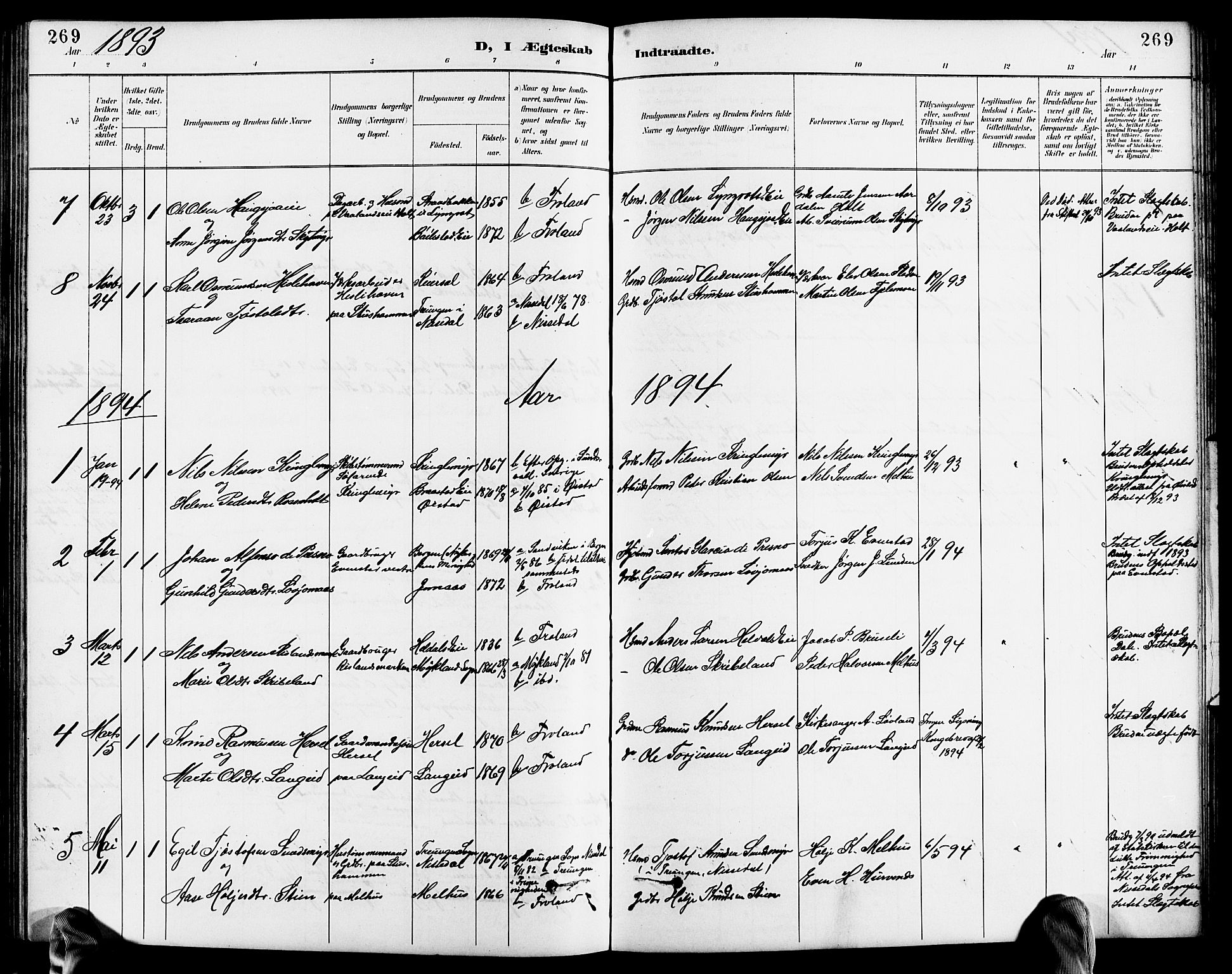 Froland sokneprestkontor, SAK/1111-0013/F/Fb/L0010: Parish register (copy) no. B 10, 1893-1920, p. 269