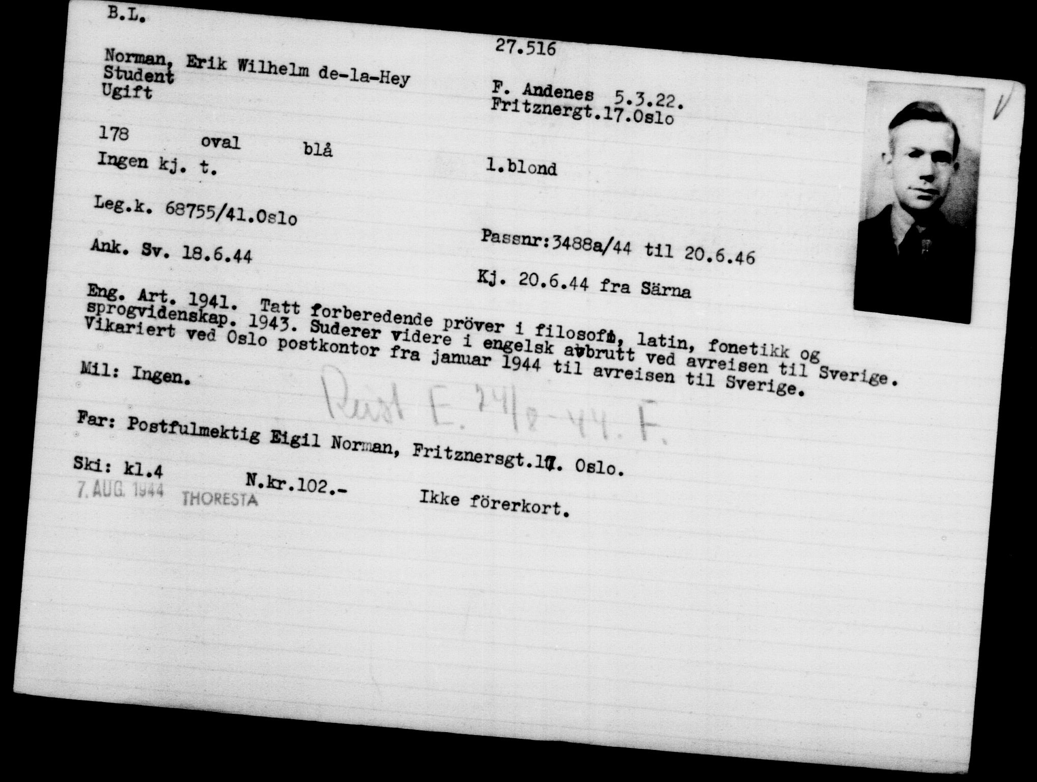 Den Kgl. Norske Legasjons Flyktningskontor, AV/RA-S-6753/V/Va/L0011: Kjesäterkartoteket.  Flyktningenr. 25300-28349, 1940-1945, p. 2350
