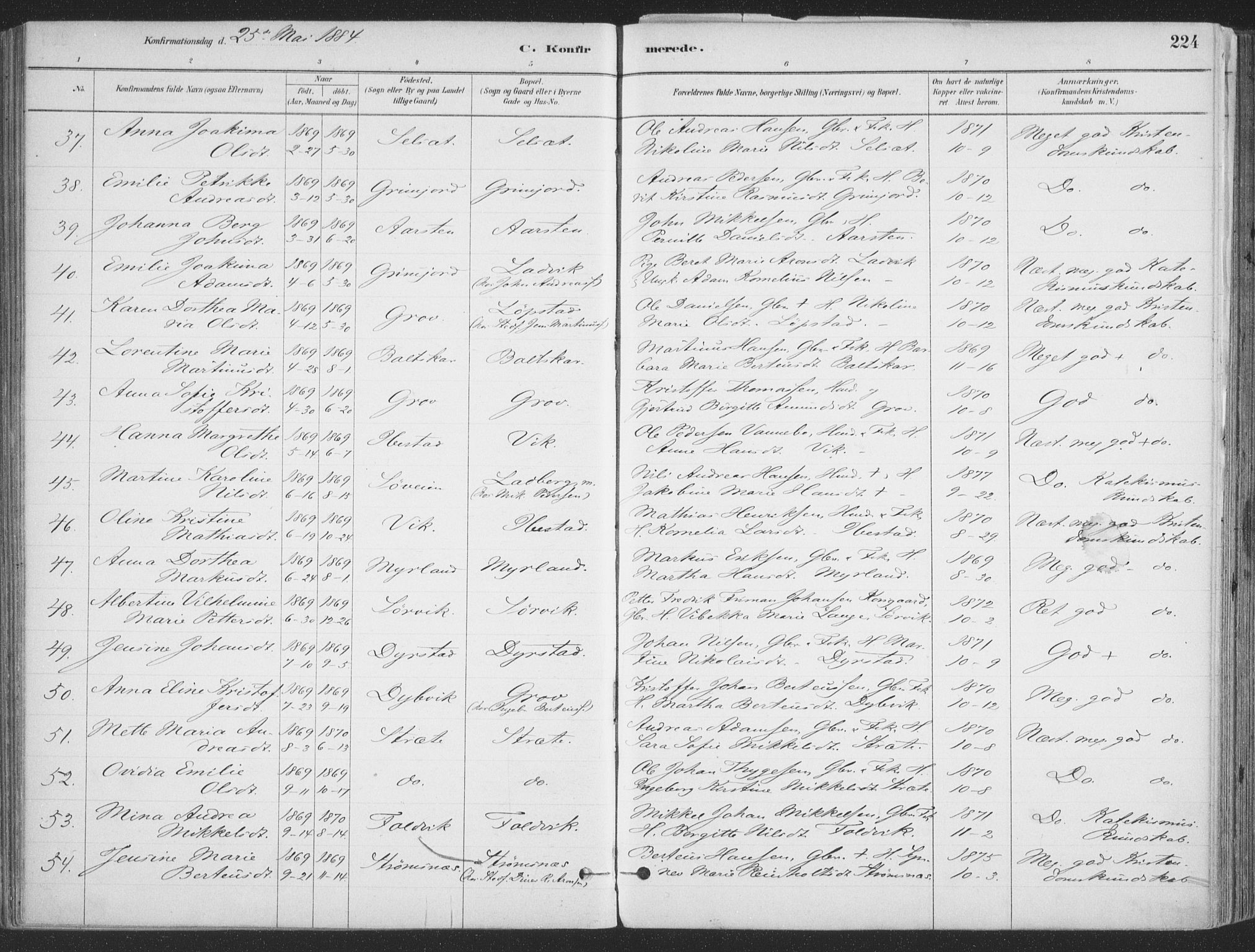 Ibestad sokneprestembete, SATØ/S-0077/H/Ha/Haa/L0011kirke: Parish register (official) no. 11, 1880-1889, p. 224