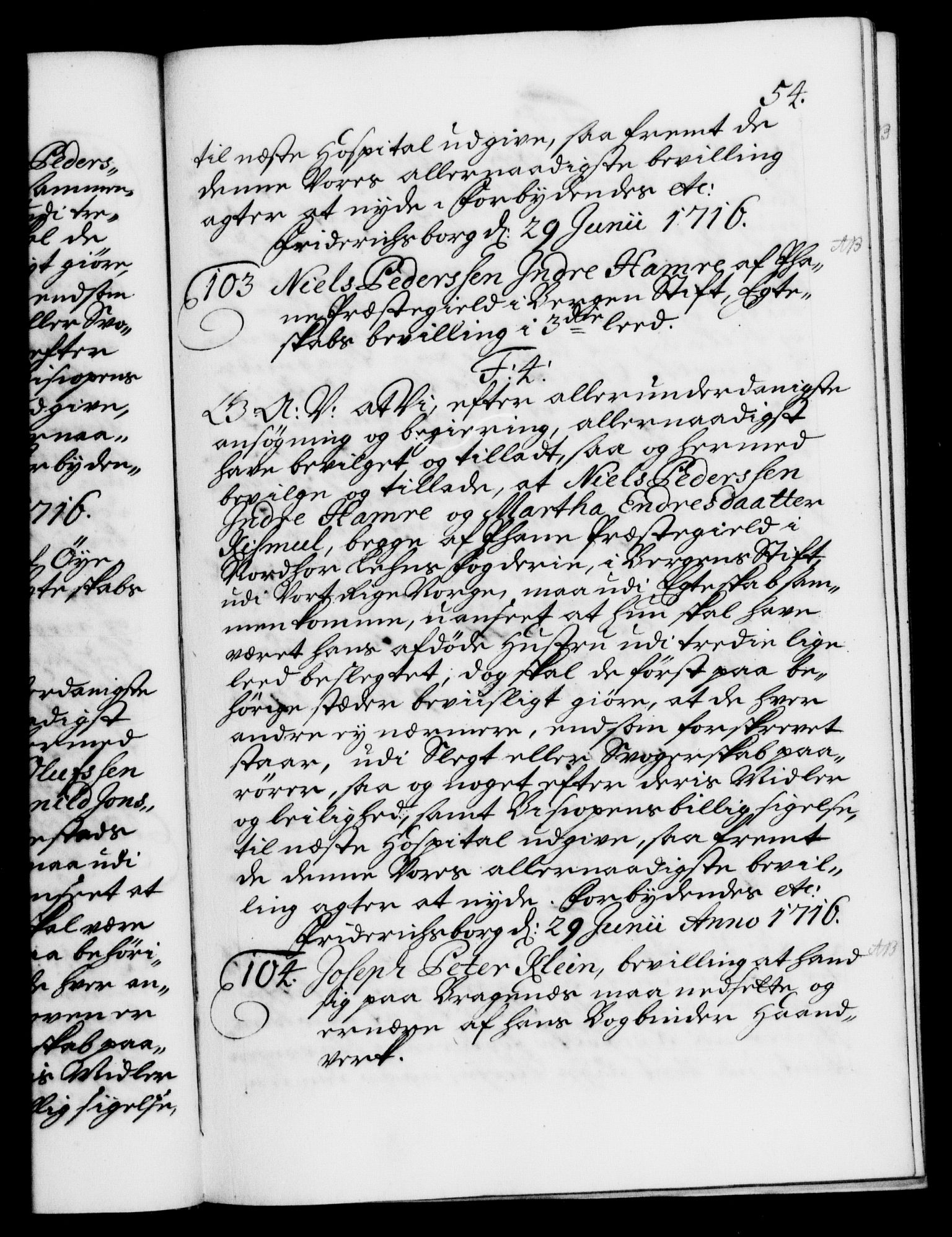 Danske Kanselli 1572-1799, AV/RA-EA-3023/F/Fc/Fca/Fcaa/L0022: Norske registre, 1716-1719, p. 54a