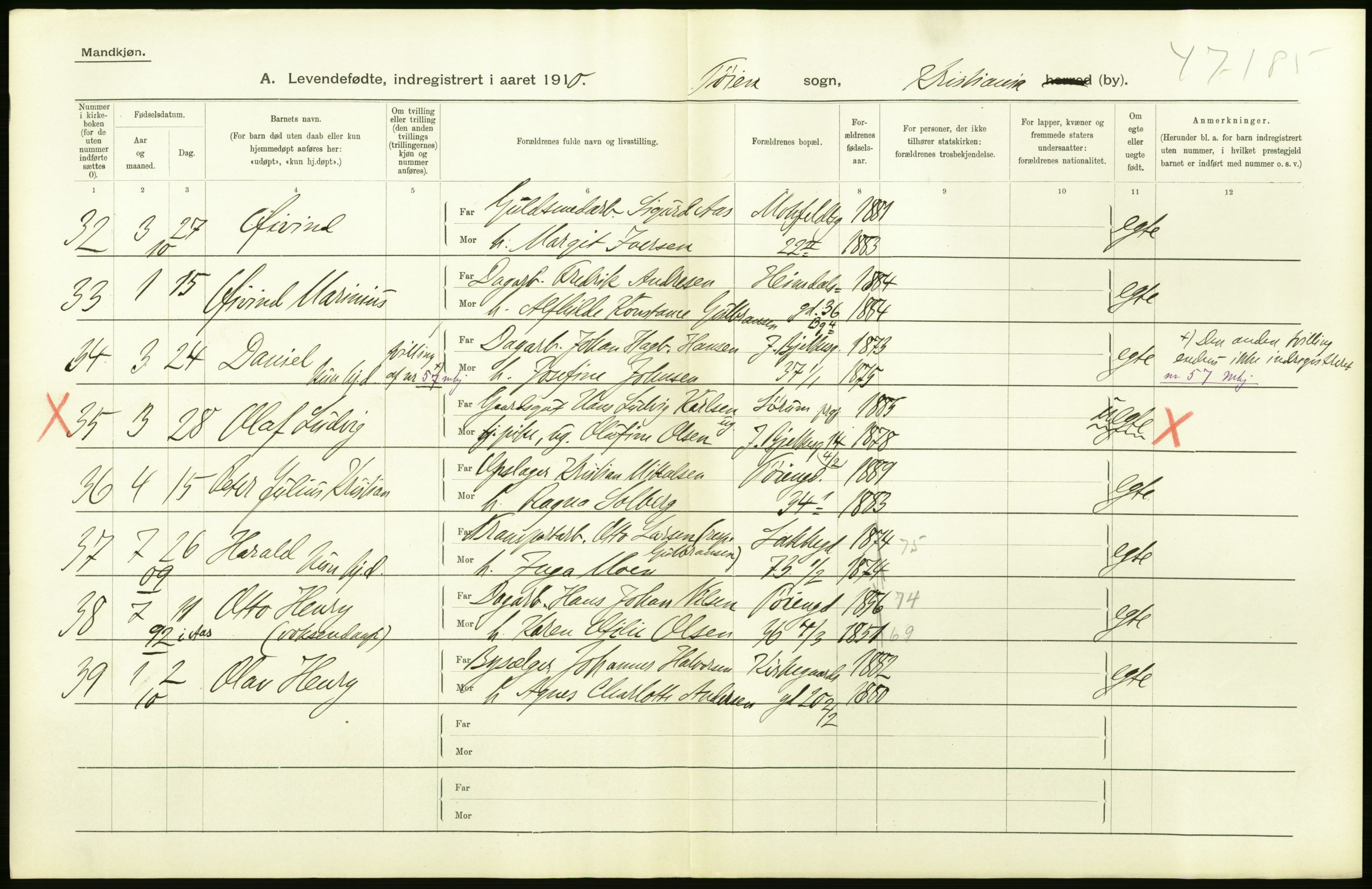 Statistisk sentralbyrå, Sosiodemografiske emner, Befolkning, AV/RA-S-2228/D/Df/Dfa/Dfah/L0006: Kristiania: Levendefødte menn., 1910, p. 18