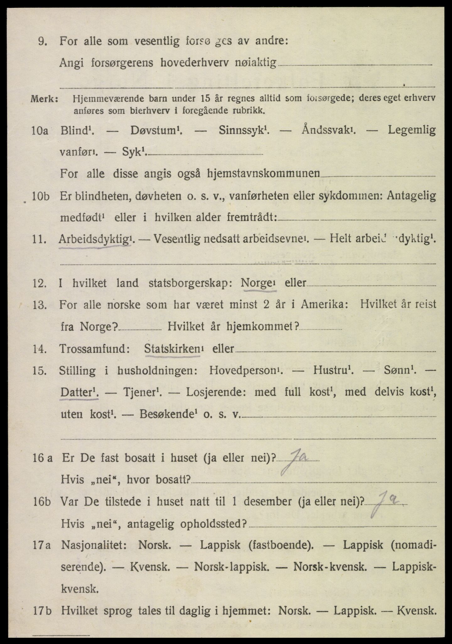 SAT, 1920 census for Kvam, 1920, p. 1590