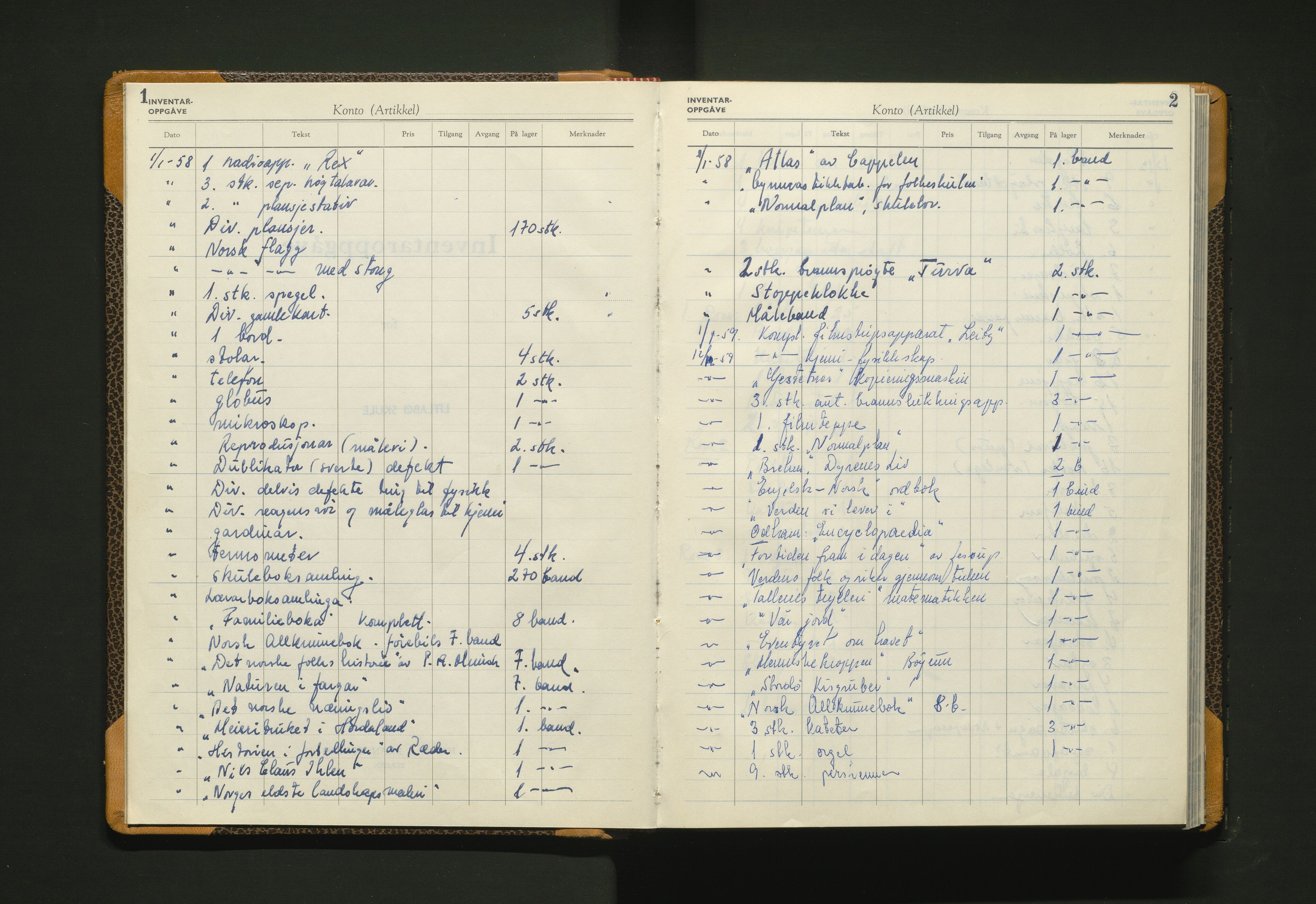 Stord kommune. Barneskulane, IKAH/1221-231/F/Fa/L0019: Inventaroppgåve for Litlabø skule, 1958-1959