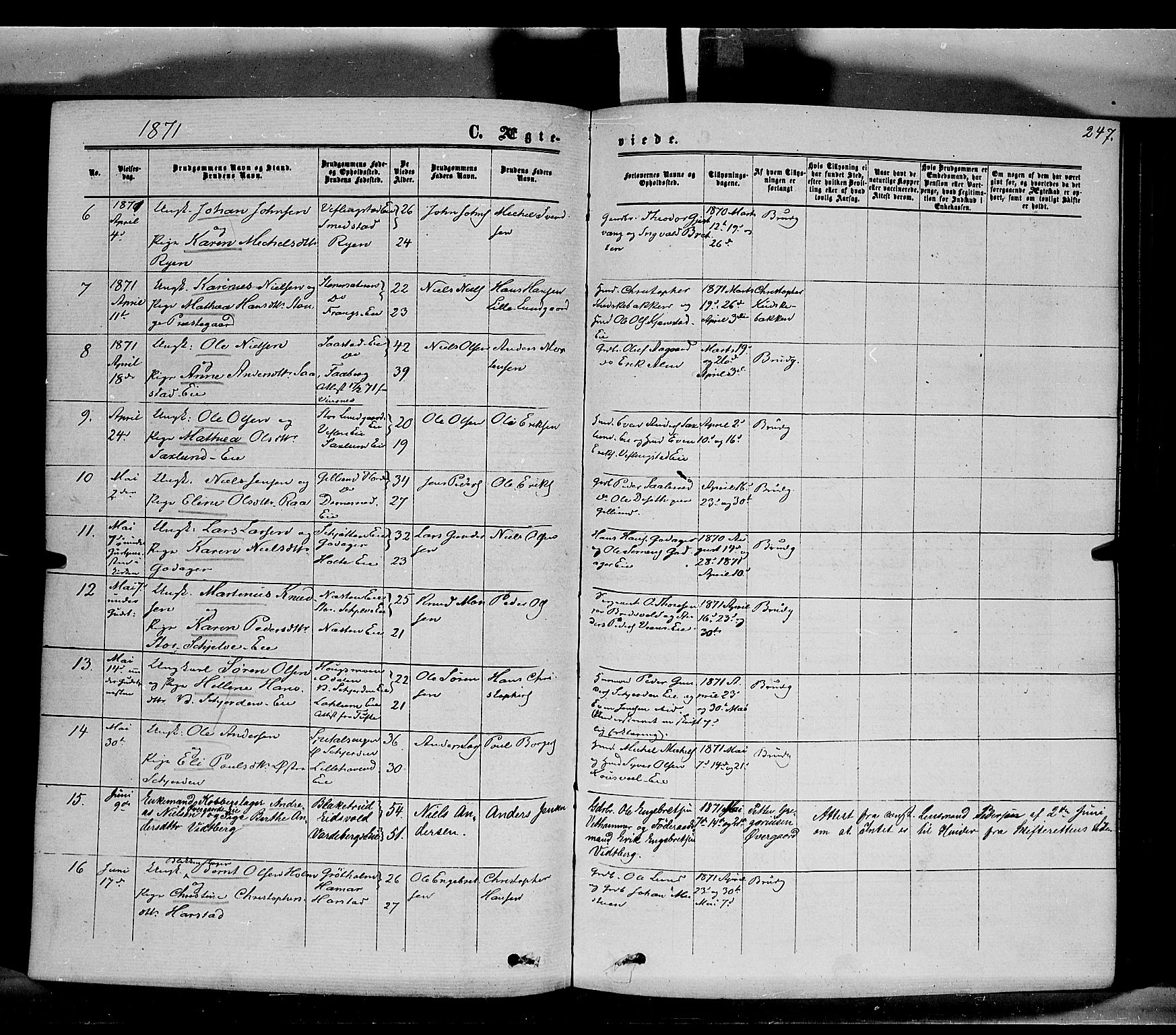 Stange prestekontor, SAH/PREST-002/K/L0013: Parish register (official) no. 13, 1862-1879, p. 247