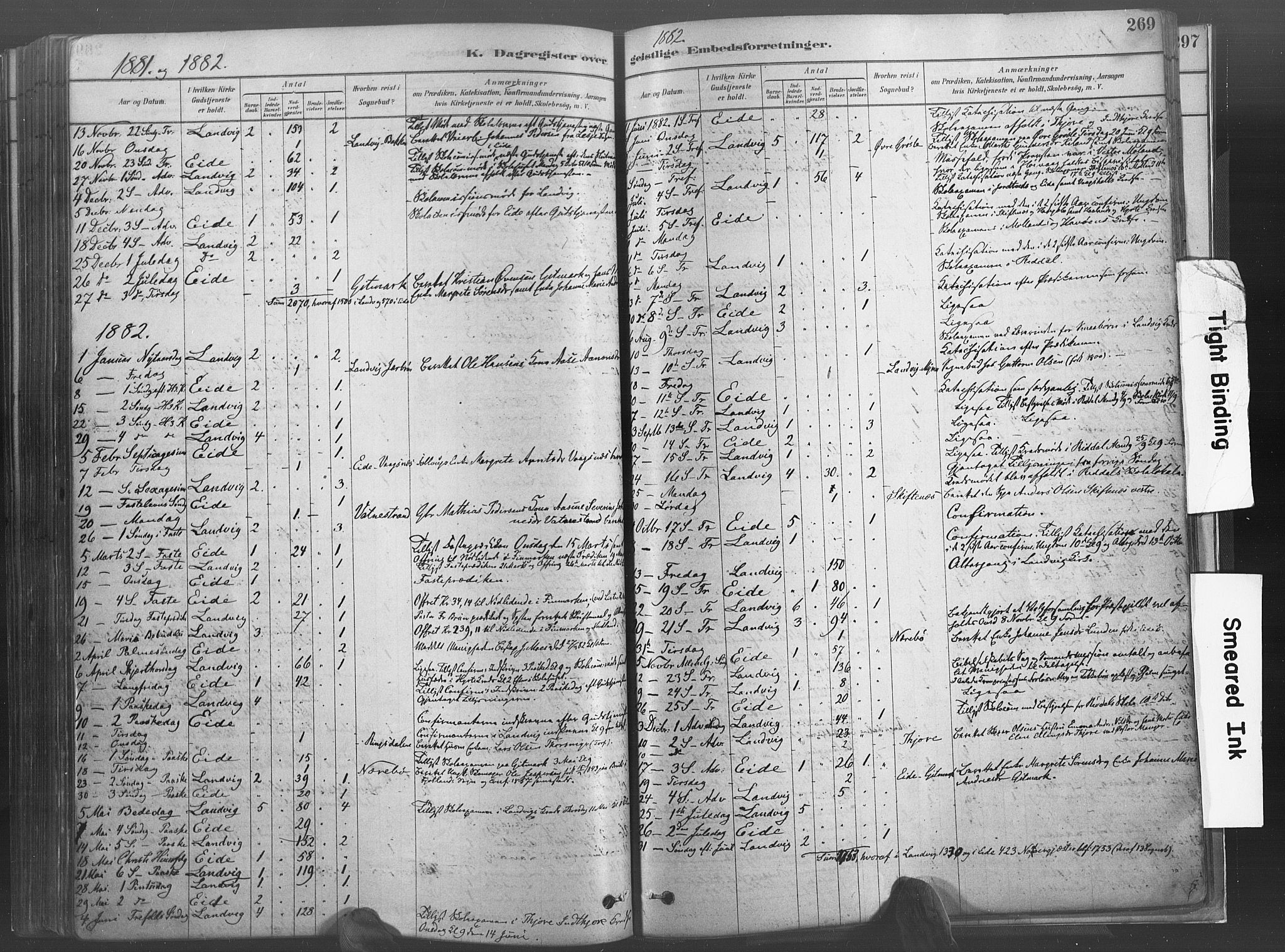 Hommedal sokneprestkontor, AV/SAK-1111-0023/F/Fa/Fab/L0006: Parish register (official) no. A 6, 1878-1897, p. 269