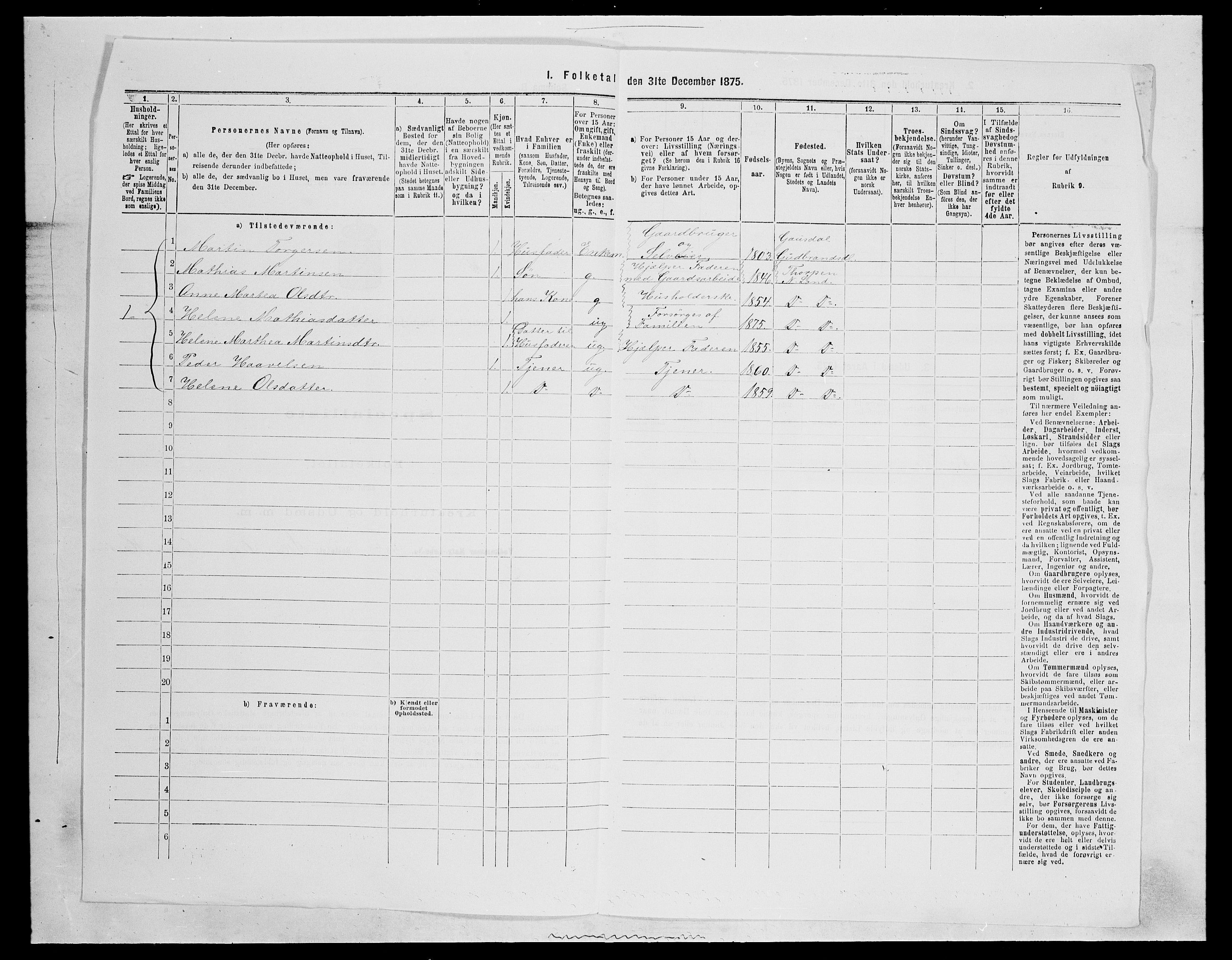 SAH, 1875 census for 0538P Nordre Land, 1875, p. 1219