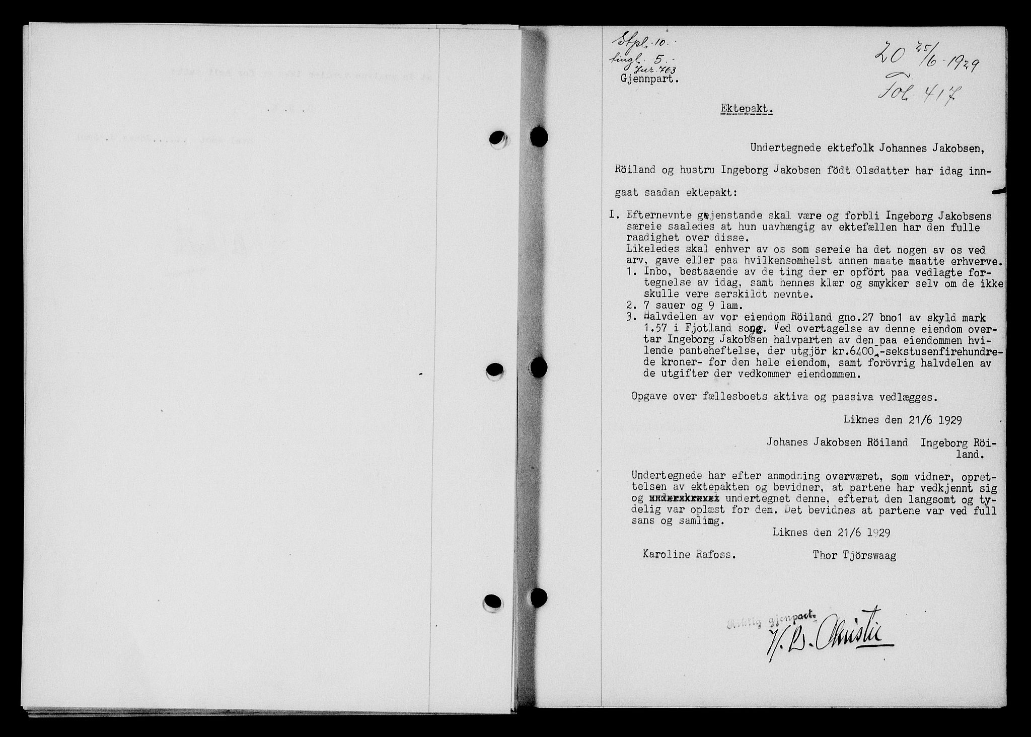 Flekkefjord sorenskriveri, SAK/1221-0001/G/Gb/Gba/L0045: Mortgage book no. 43, 1929-1930, Deed date: 25.06.1929