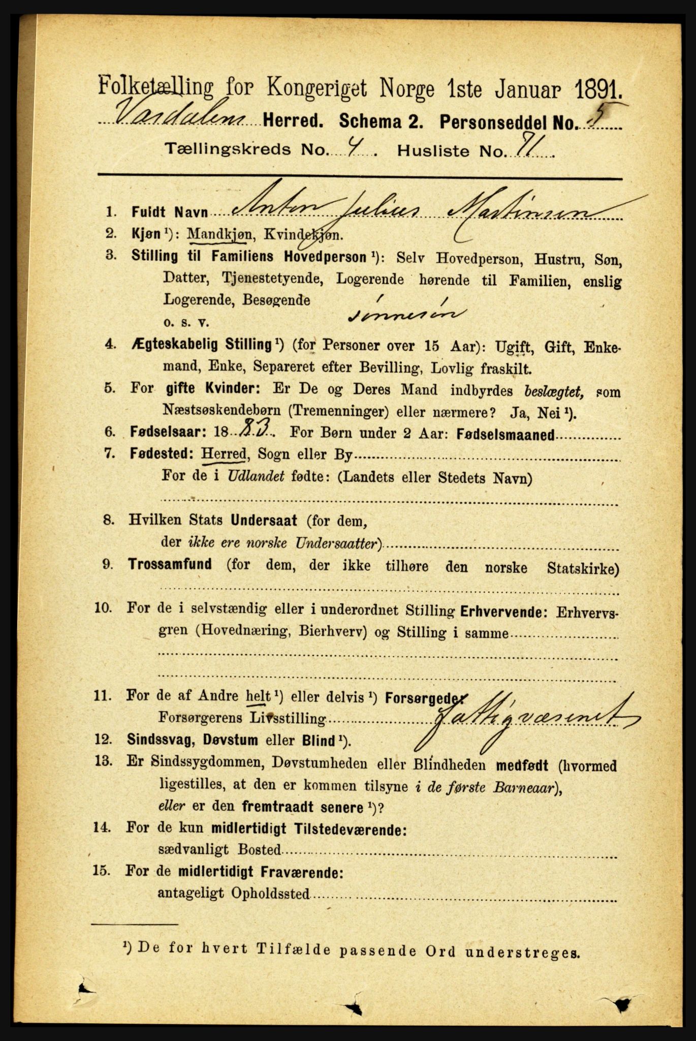 RA, 1891 census for 1721 Verdal, 1891, p. 2895