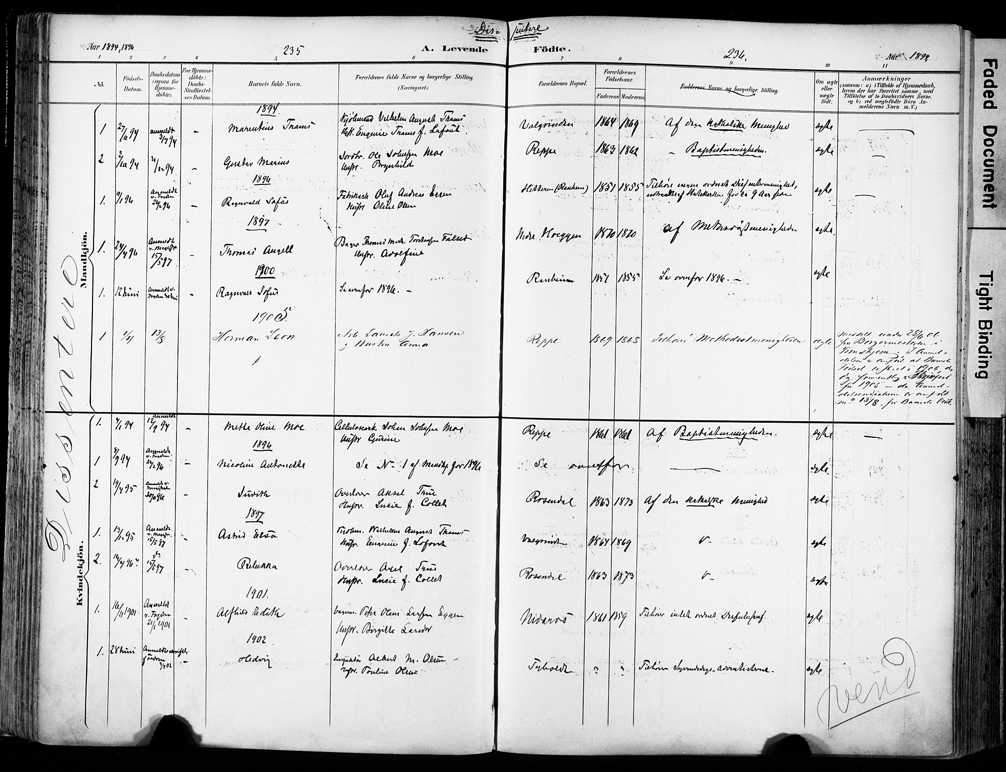 Ministerialprotokoller, klokkerbøker og fødselsregistre - Sør-Trøndelag, SAT/A-1456/606/L0301: Parish register (official) no. 606A16, 1894-1907, p. 235-236