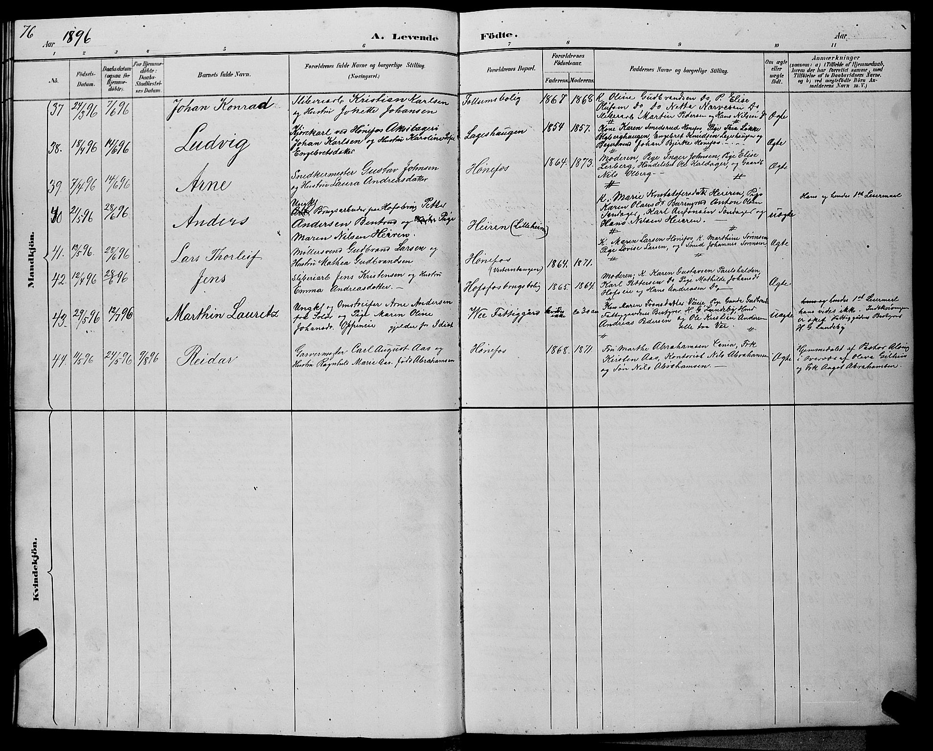Hønefoss kirkebøker, AV/SAKO-A-609/G/Ga/L0002: Parish register (copy) no. 2, 1888-1904, p. 76