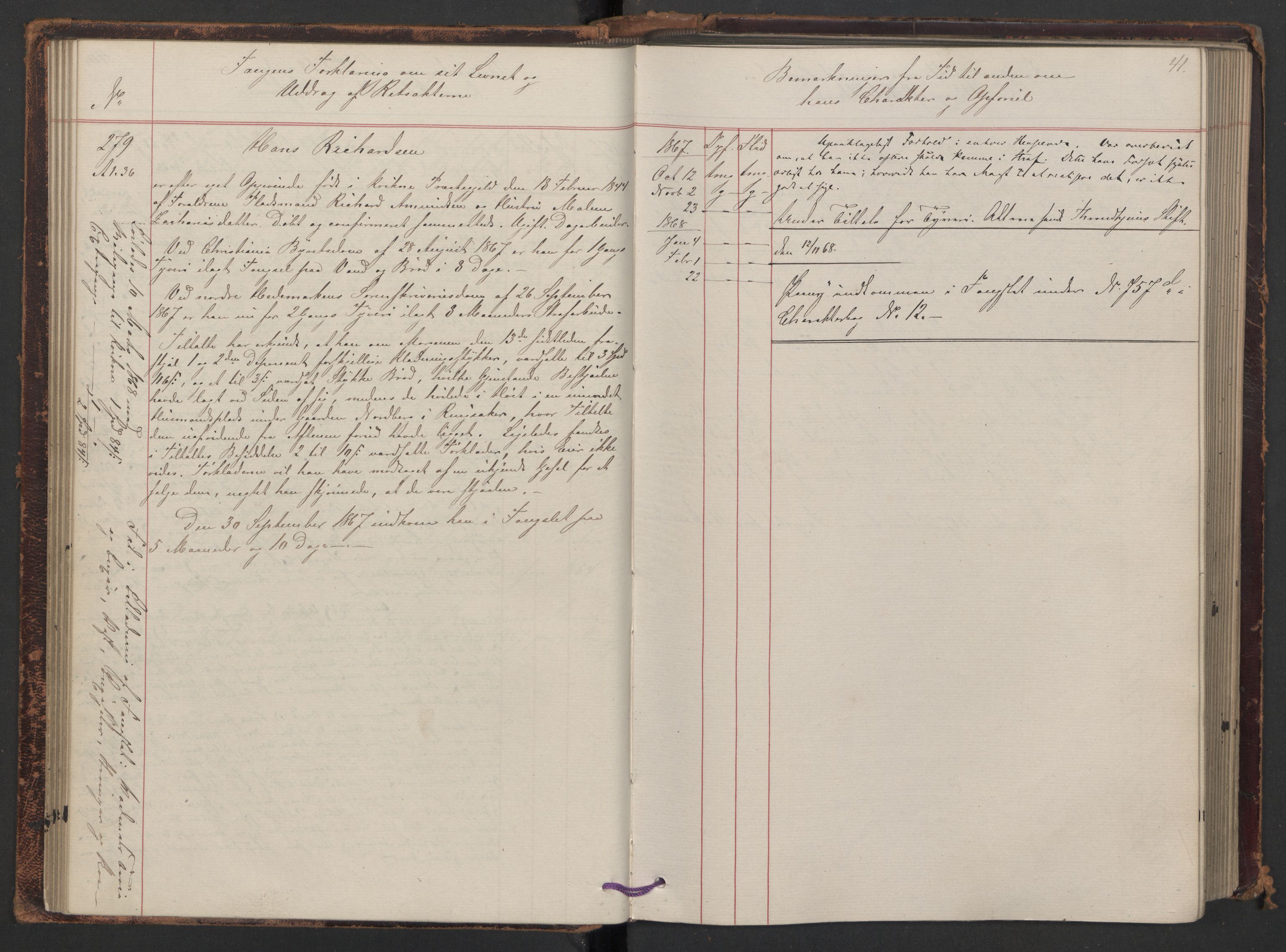 Botsfengslet, AV/RA-S-1539/D/Db/Dbb/L0011: 236d - 537d, 1867-1868, p. 41