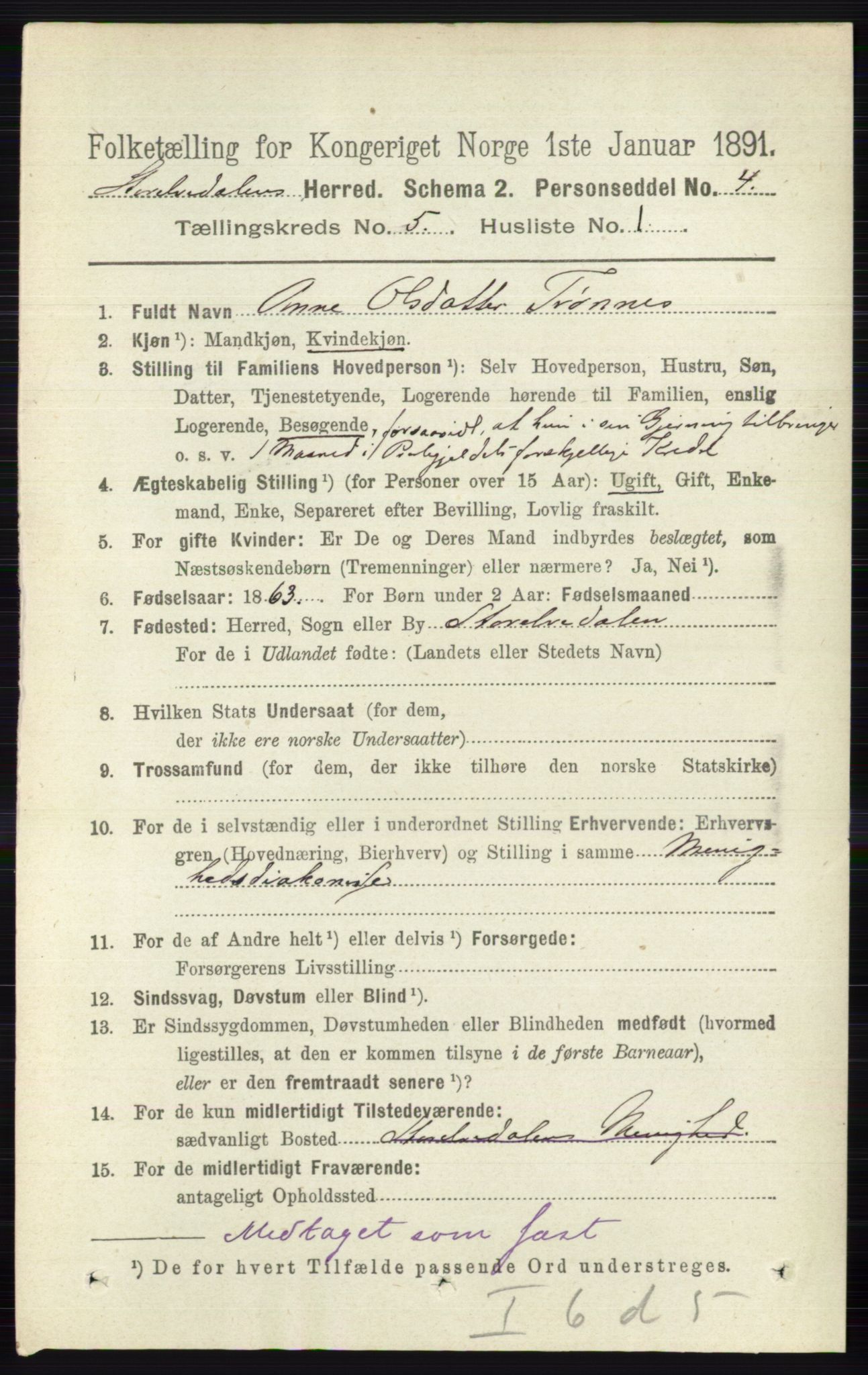 RA, 1891 census for 0430 Stor-Elvdal, 1891, p. 1717