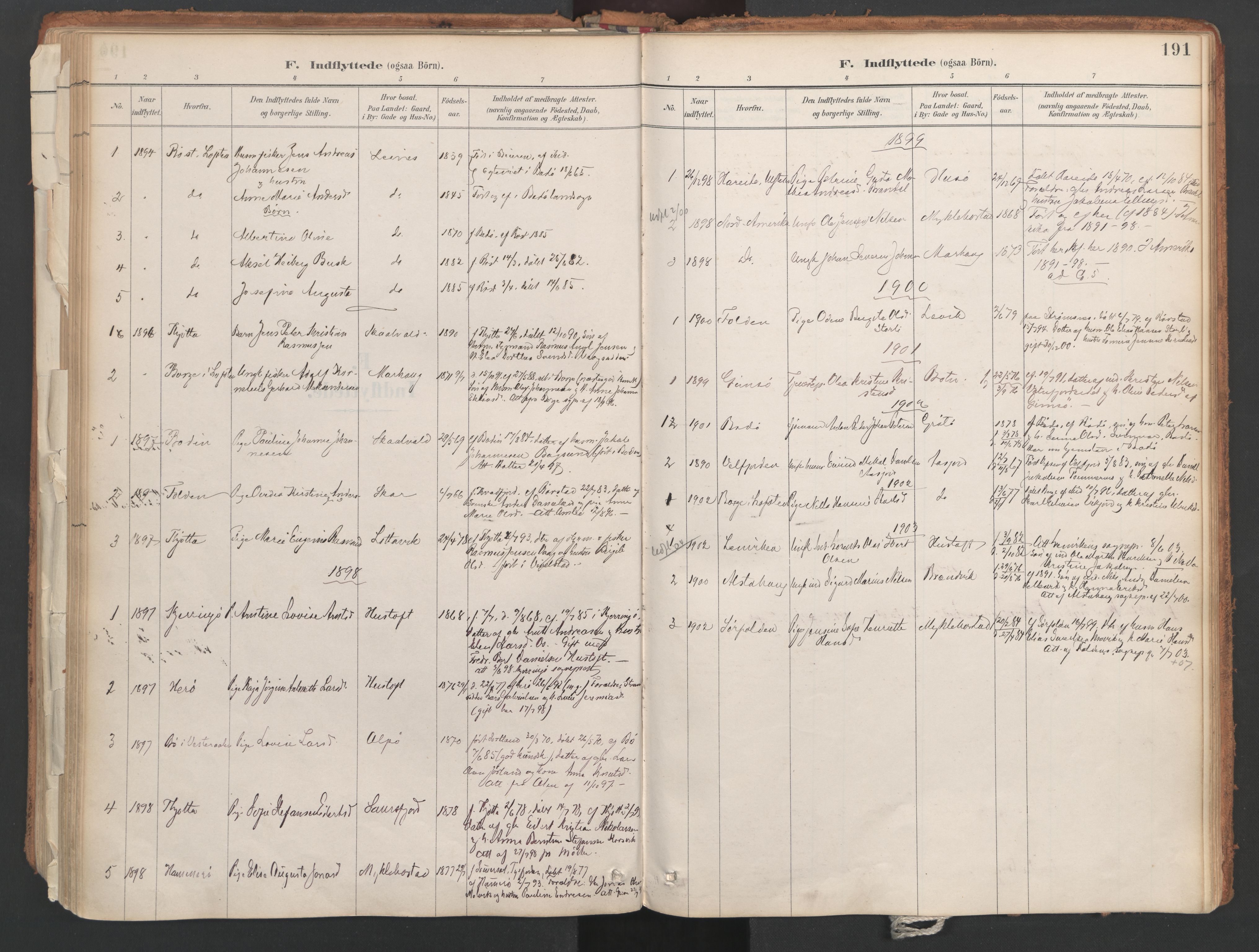 Ministerialprotokoller, klokkerbøker og fødselsregistre - Nordland, AV/SAT-A-1459/857/L0822: Parish register (official) no. 857A02, 1890-1917, p. 191