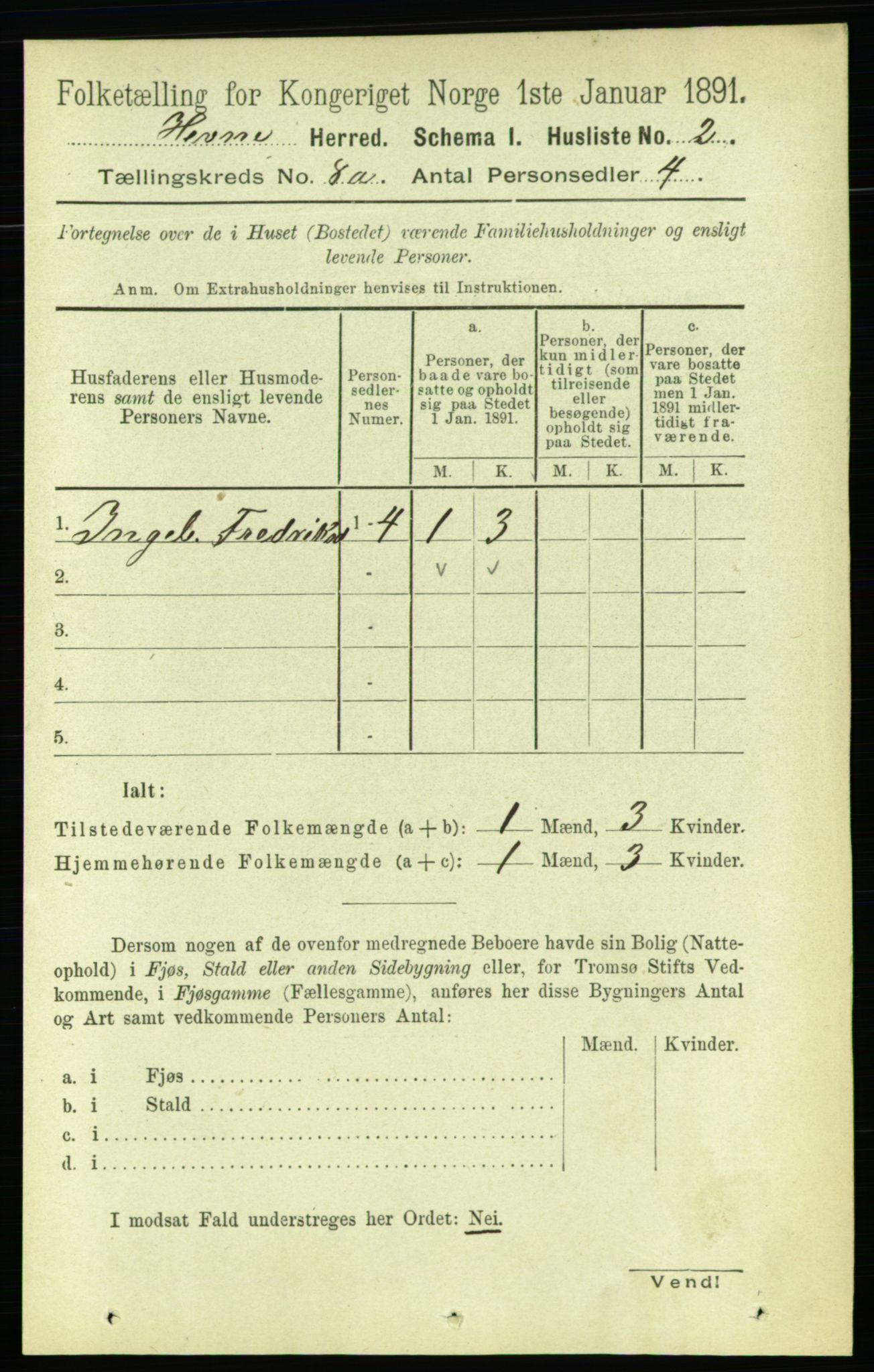 RA, 1891 census for 1612 Hemne, 1891, p. 4838