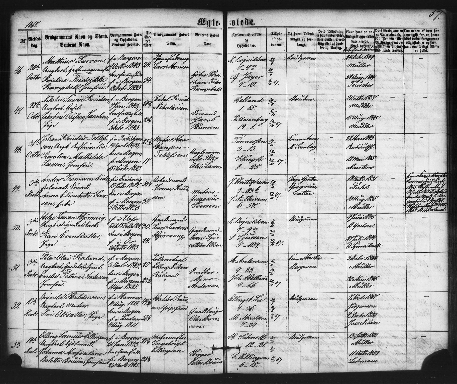 Nykirken Sokneprestembete, AV/SAB-A-77101/H/Haa/L0032: Parish register (official) no. D 2, 1861-1883, p. 57